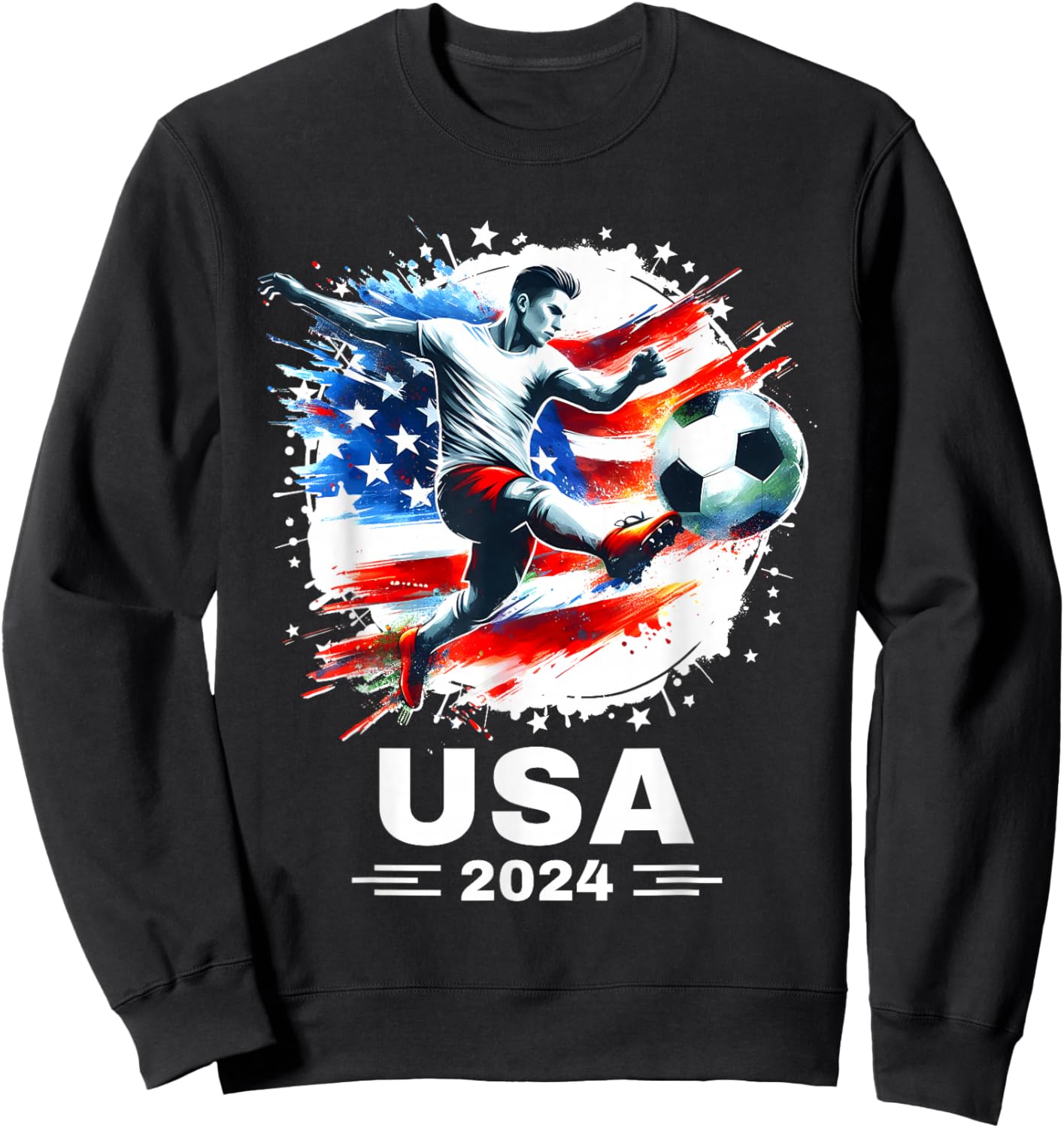 American Flag Soccer Shirt Boys Men Women Girls Soccer 2024 Sweatshirt - Sweatshirt | Black
