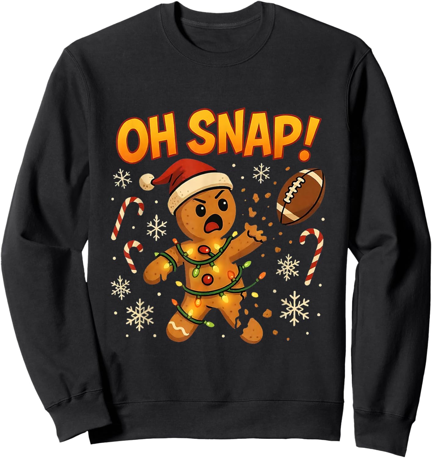 Oh Snap Funny Gingerbread Football Christmas Lights Humor Sweatshirt - Sweatshirt | Black