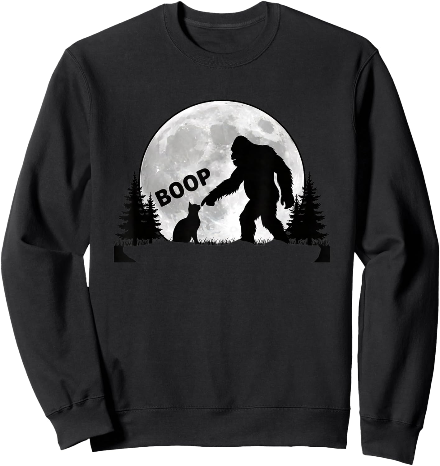 Cat Boop Funny Sasquatch and Cat Moon Silhouette Sweatshirt - Sweatshirt | Black