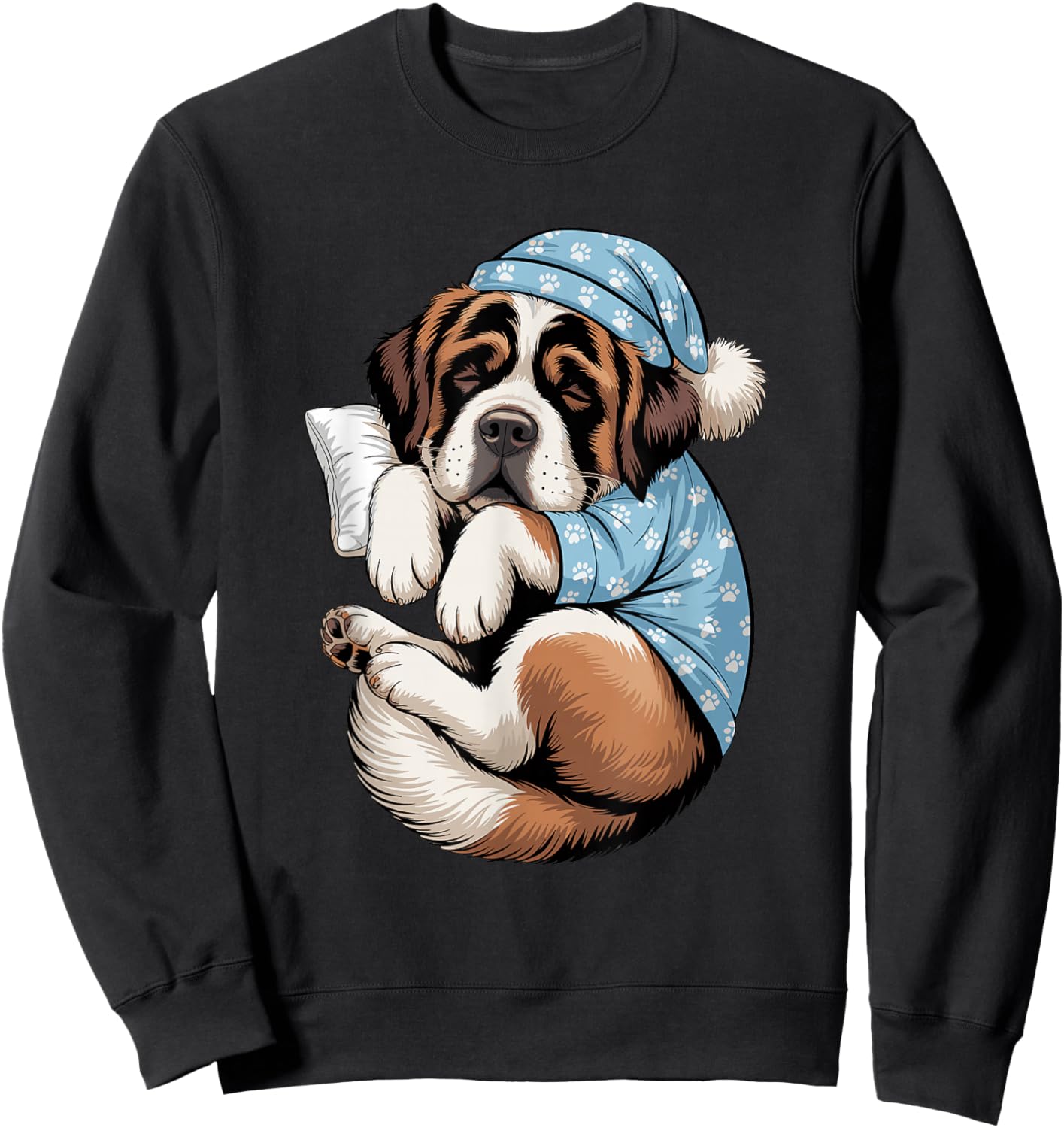 Funny Sleepy Saint Bernard Pajama Dog Lover Men Woman Kids Sweatshirt - Sweatshirt | Black