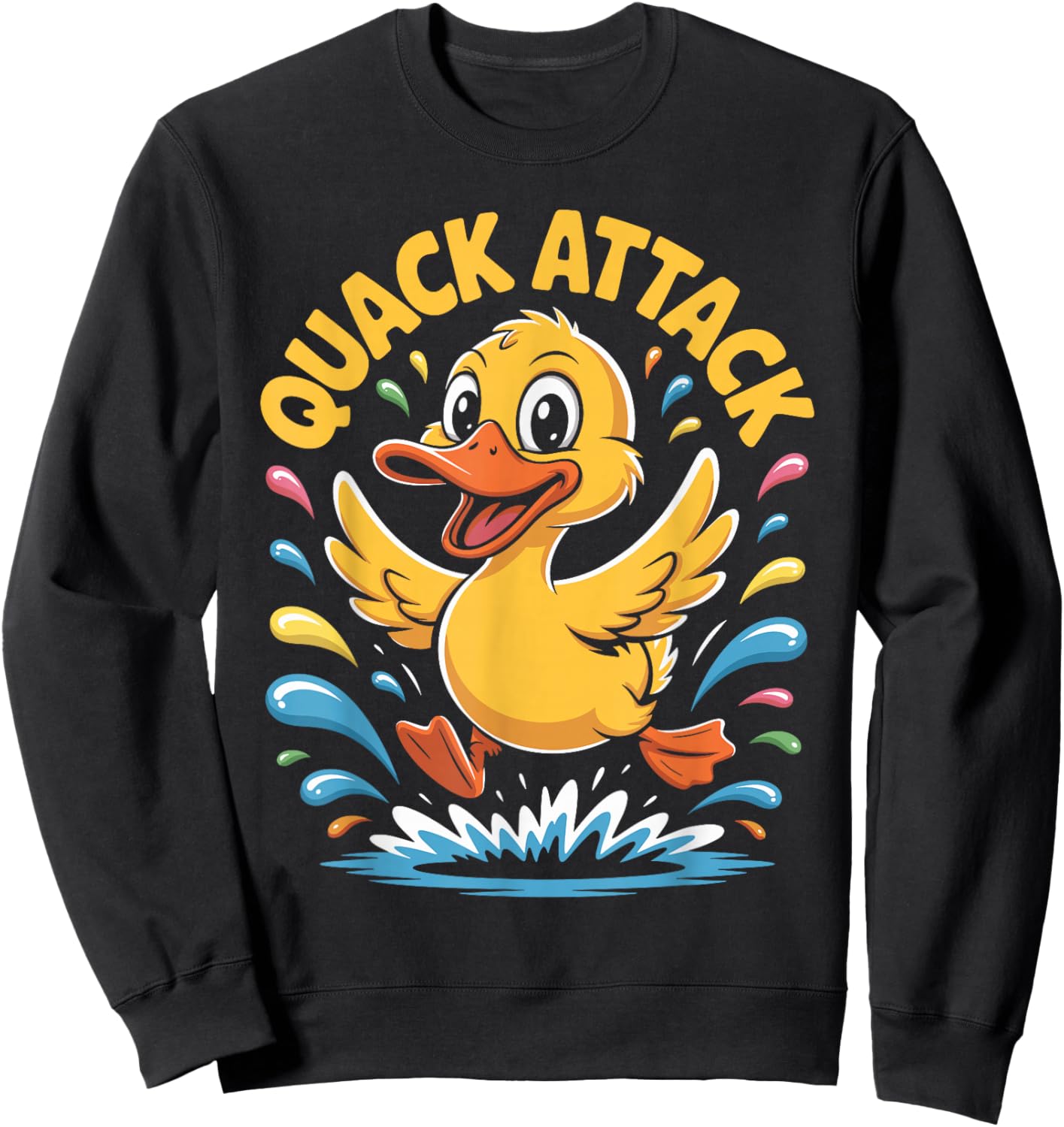 Quack Attack Funny Duck Splash Cartoon Humor Men Women Kids Sweatshirt - Sweatshirt | Black