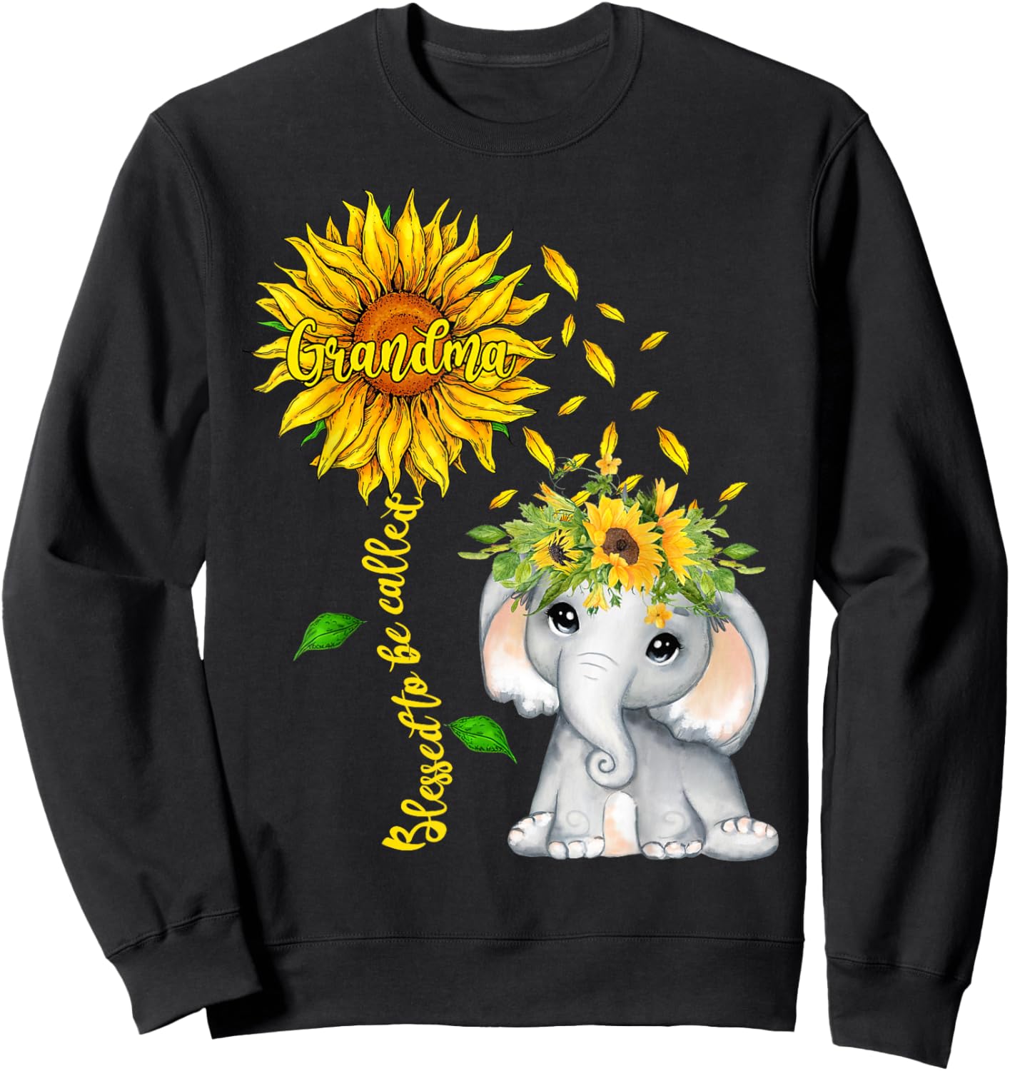 Blessed To Be Called Grandma Sunflower Elephant Women Sweatshirt - Sweatshirt | Black