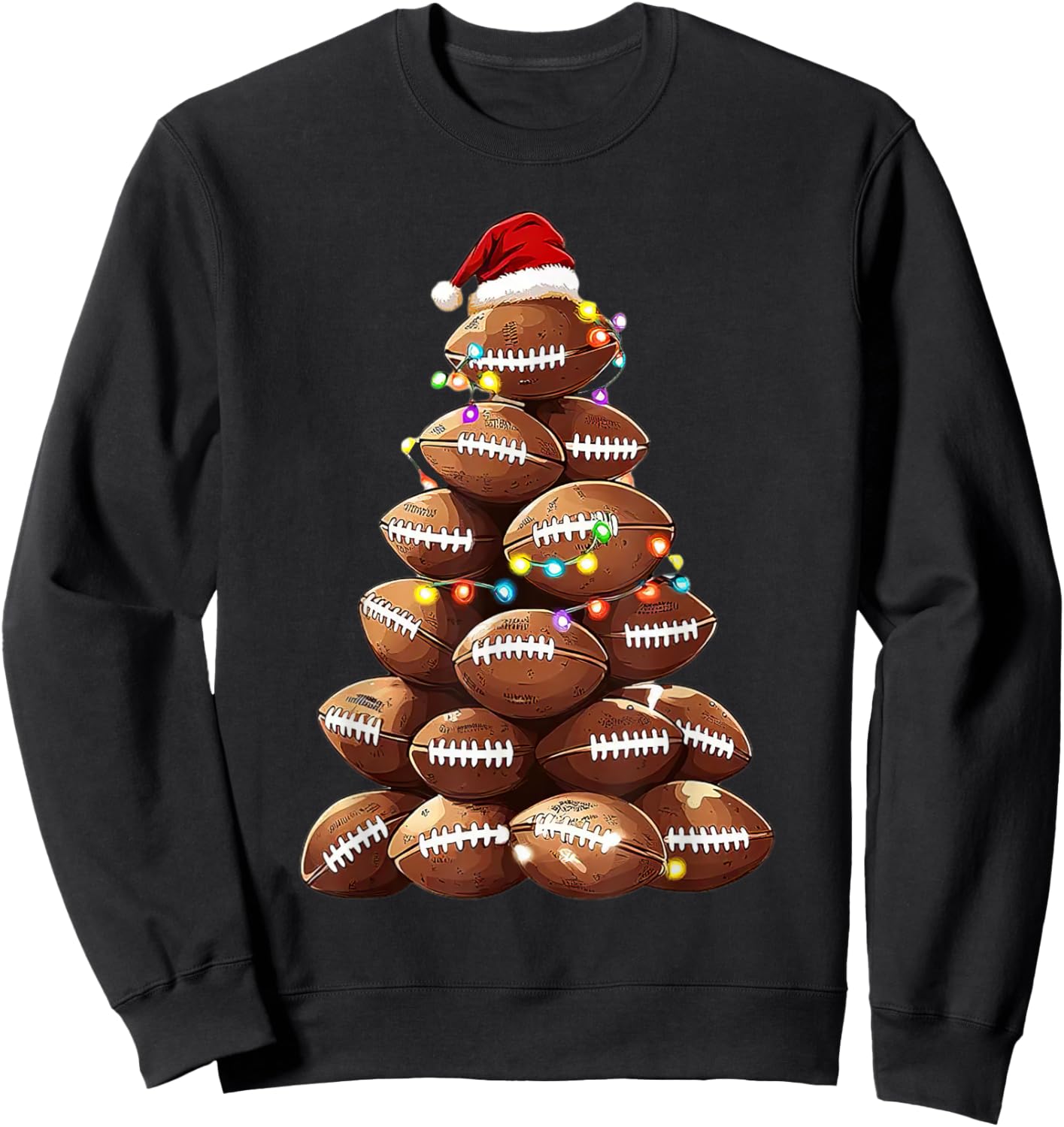 American Football Christmas Tree Xmas Pajamas Player Sweatshirt - Sweatshirt | Black
