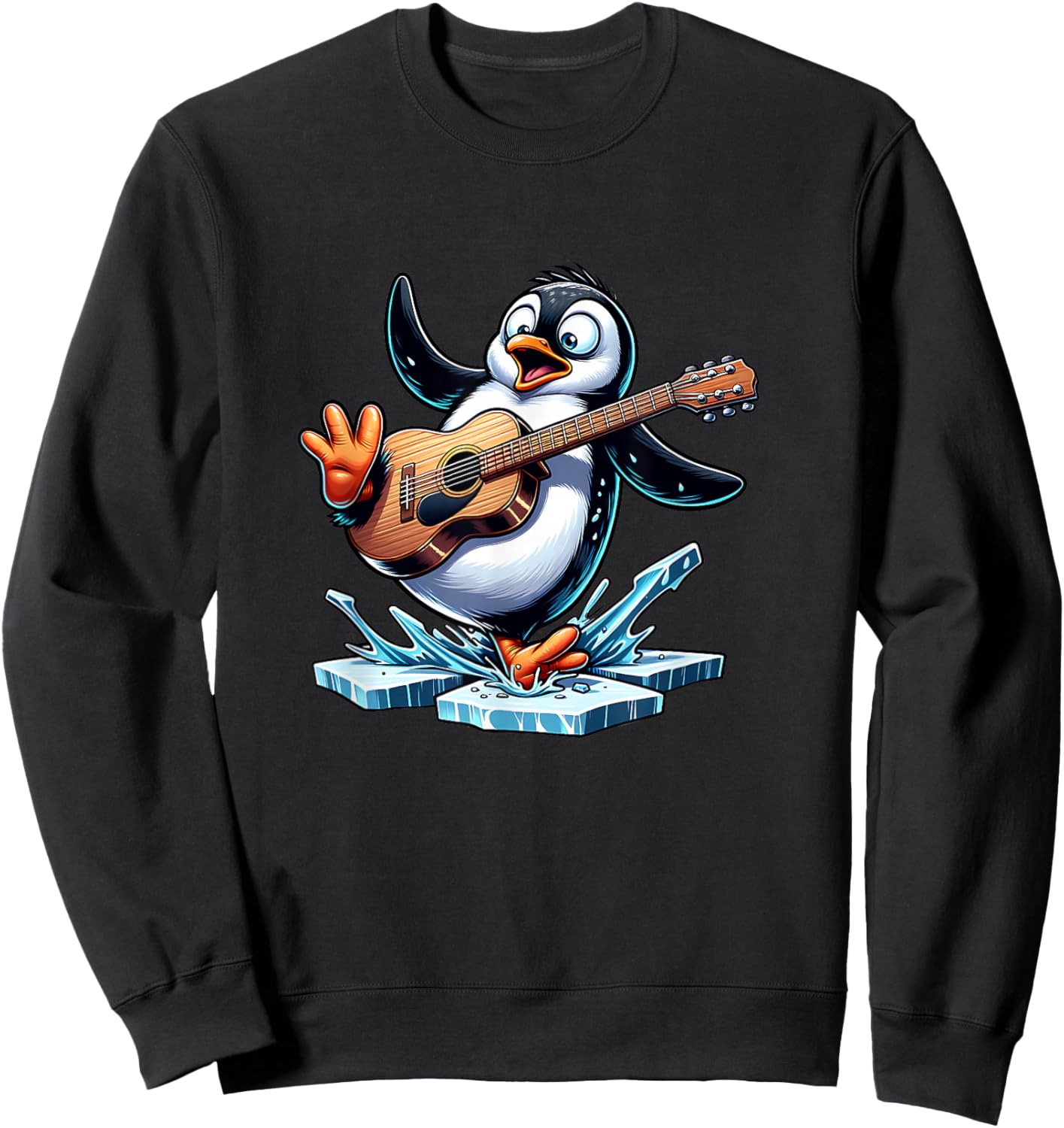 Funny Penguin Playing Guitar On Ice Splash Sweatshirt - Sweatshirt | Black