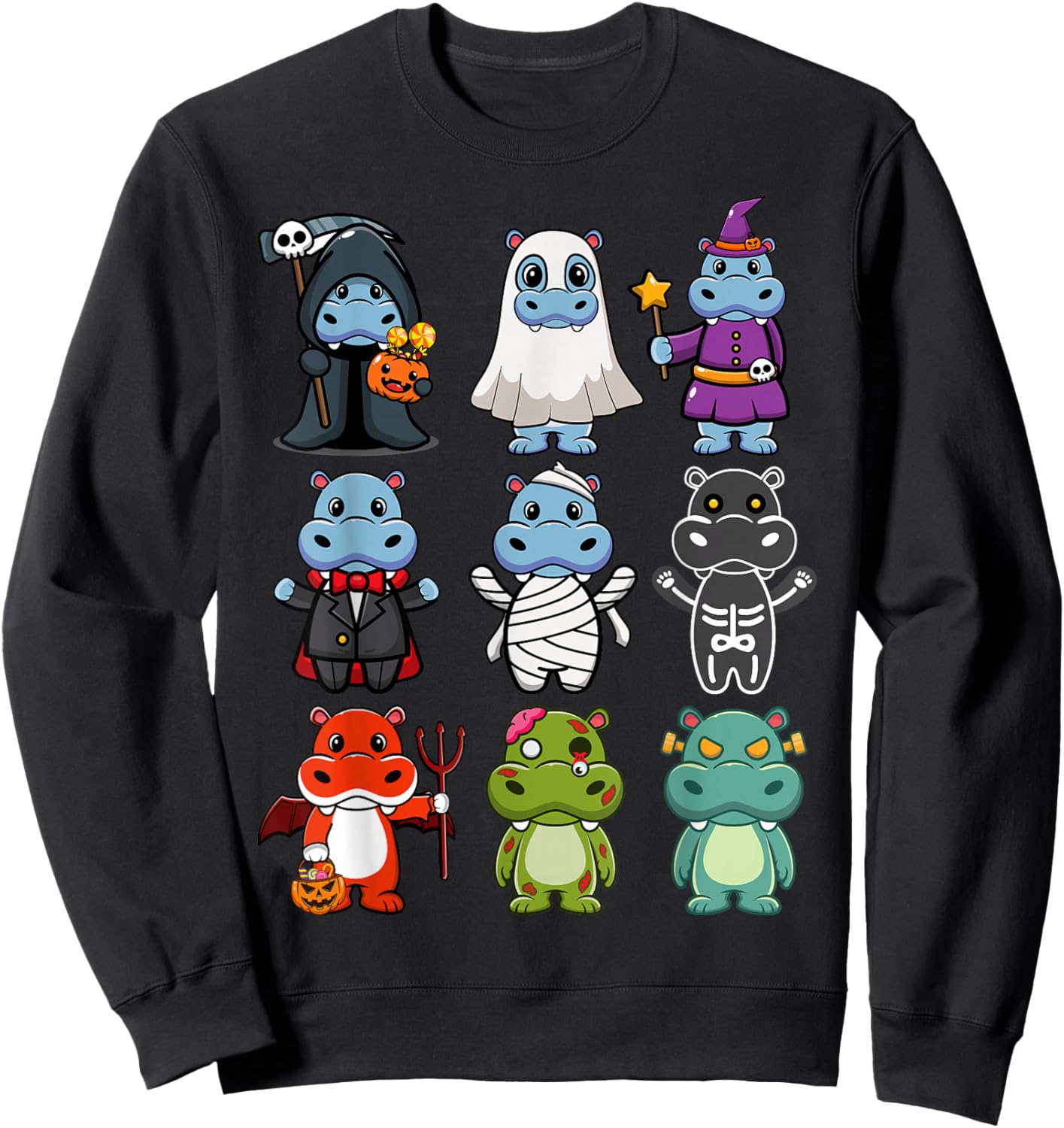 Hippo Spooky Ghost Boo-Jee Horror Pumpkin Hippo Halloween Sweatshirt - Sweatshirt | Black