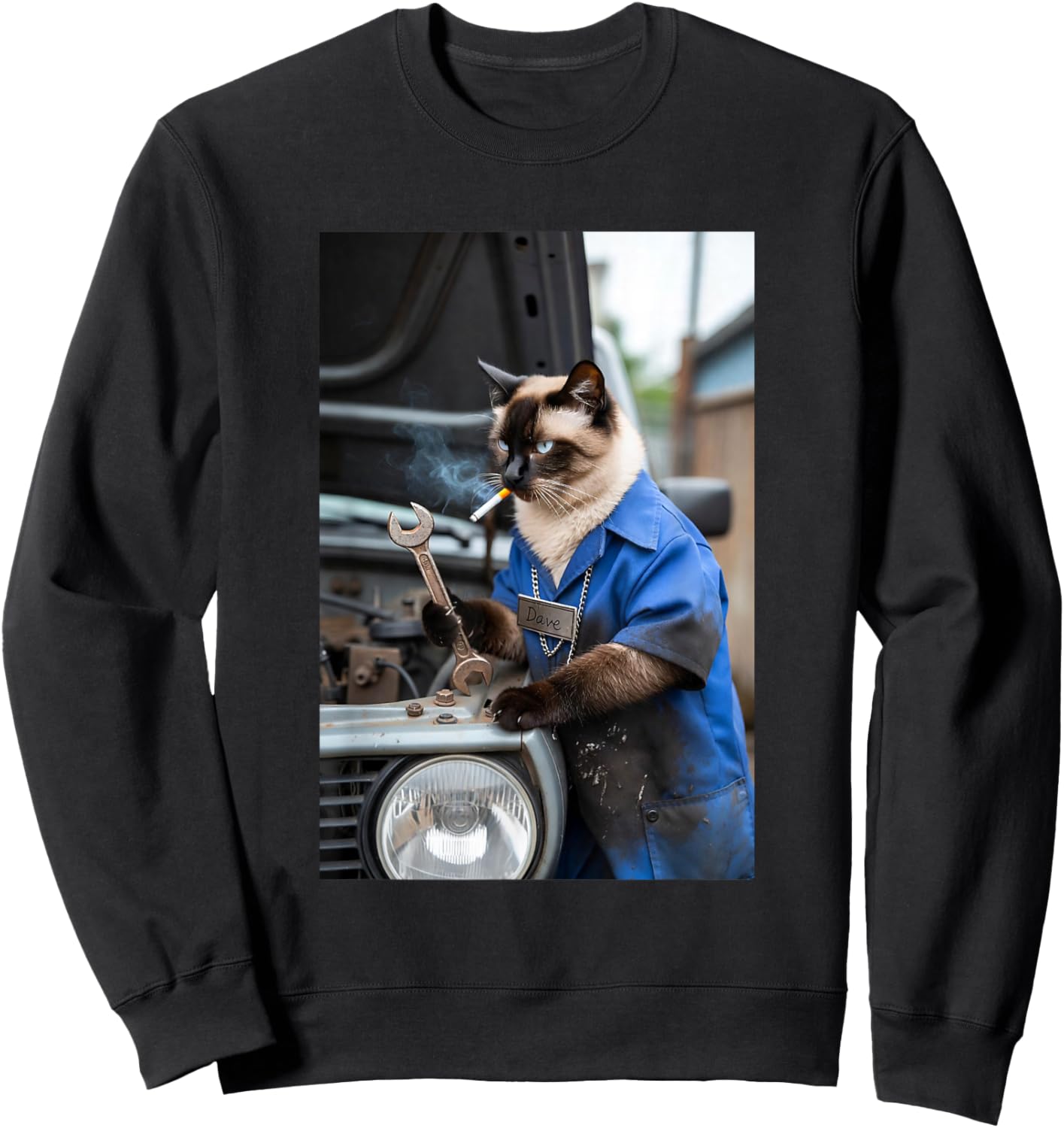 Funny cat with Cigarette Turning Wrench Sweatshirt - Sweatshirt | Black