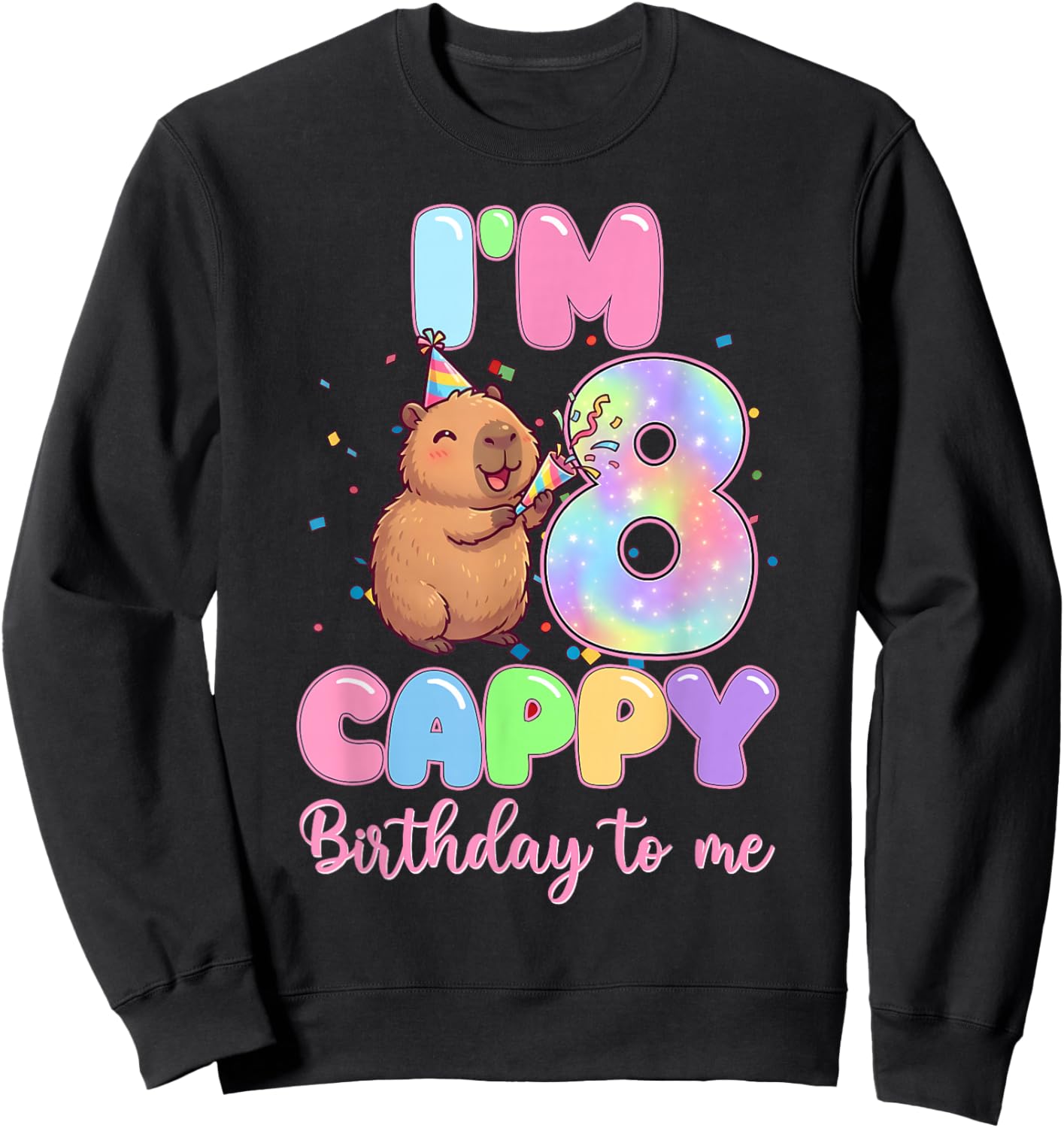 8th Birthday Girl Capybara Shirt 8 Year Old Girls Capybara Sweatshirt - Sweatshirt | Black