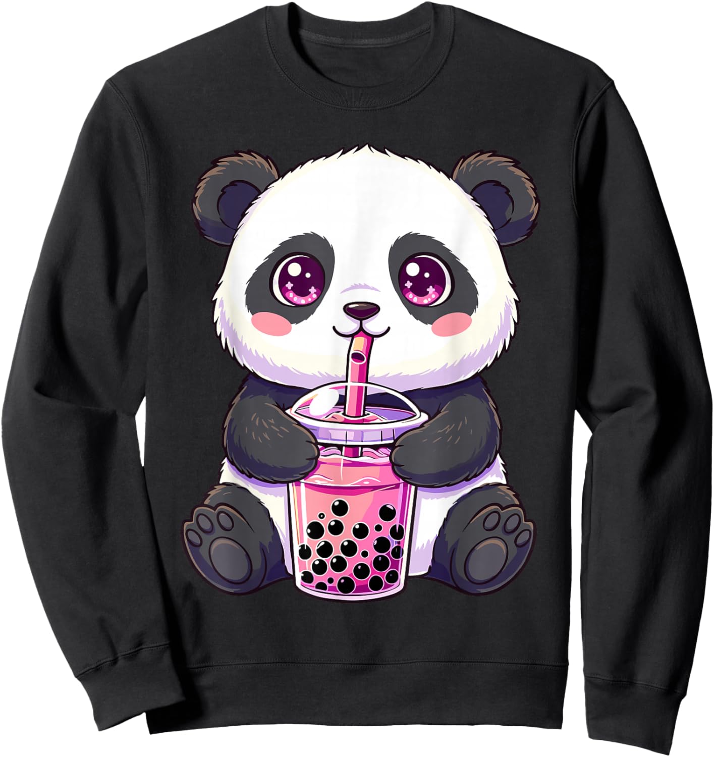 Panda with Boba Bubble Tea Cute Kawaii Sweatshirt - Sweatshirt | Black