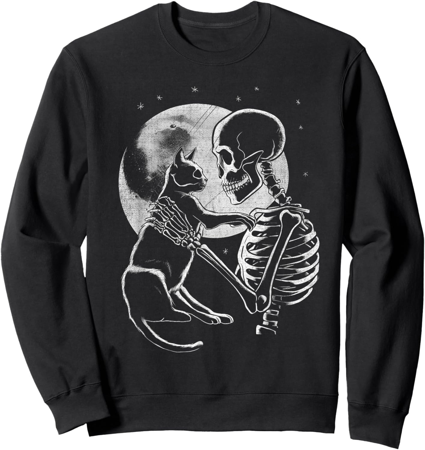Skeleton Holding A Cat Funny Halloween Men Women Girl Kids Sweatshirt - Sweatshirt | Black