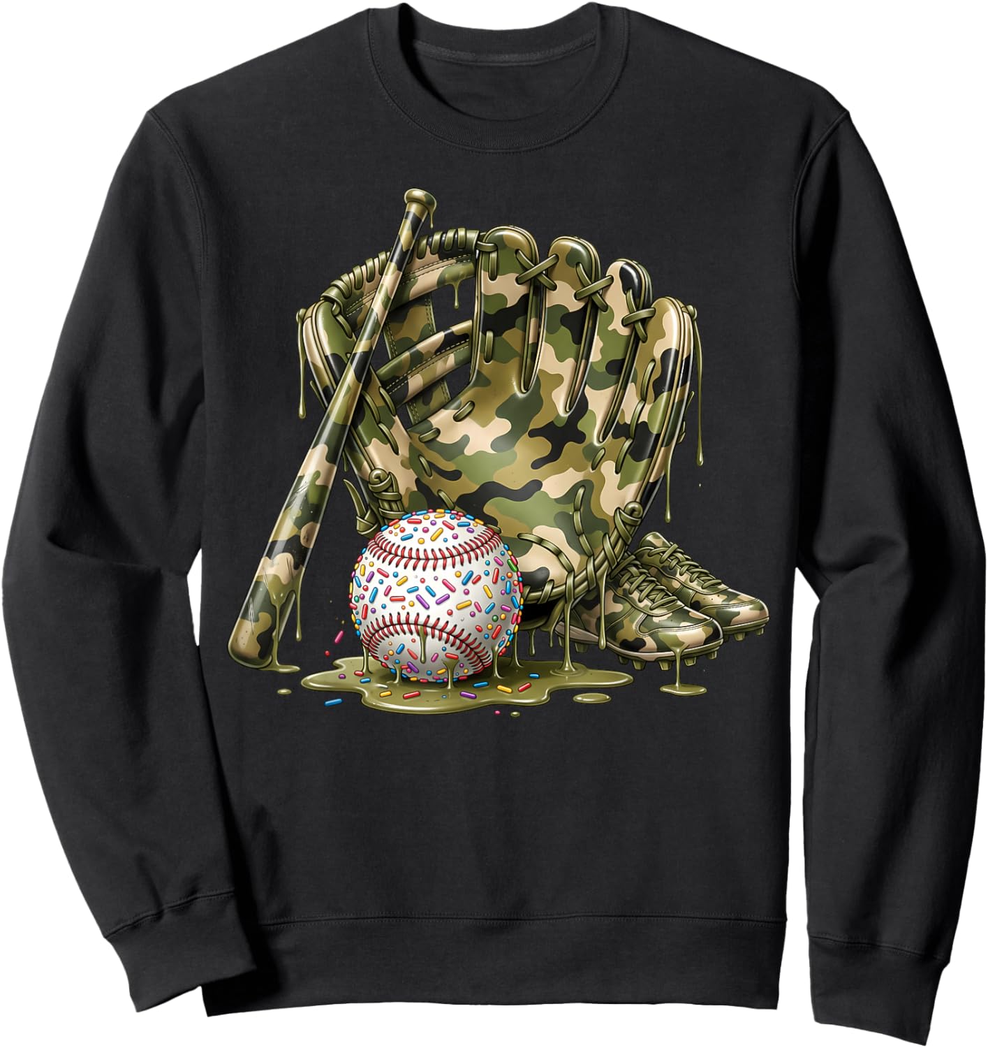 Camo Baseball Drip Ice Cream Baseball Funny Boys Men Sweatshirt - Sweatshirt | Black