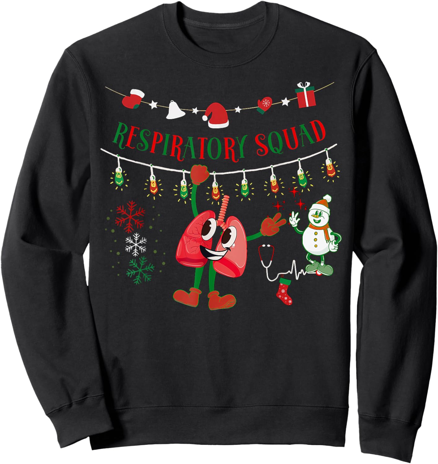 Respiratory Squad Nurse Xmas Light Lung Hanging Pulmonary Sweatshirt - Sweatshirt | Black