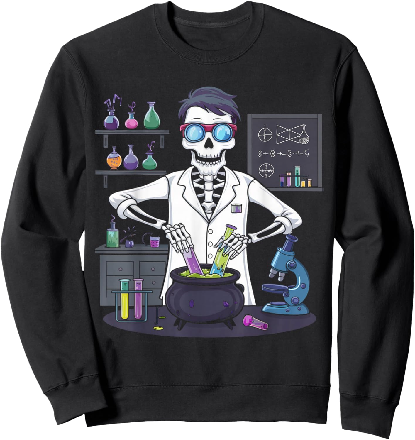Funny Science Teacher Halloween Skeleton Scientist Chemistry Sweatshirt - Sweatshirt | Black