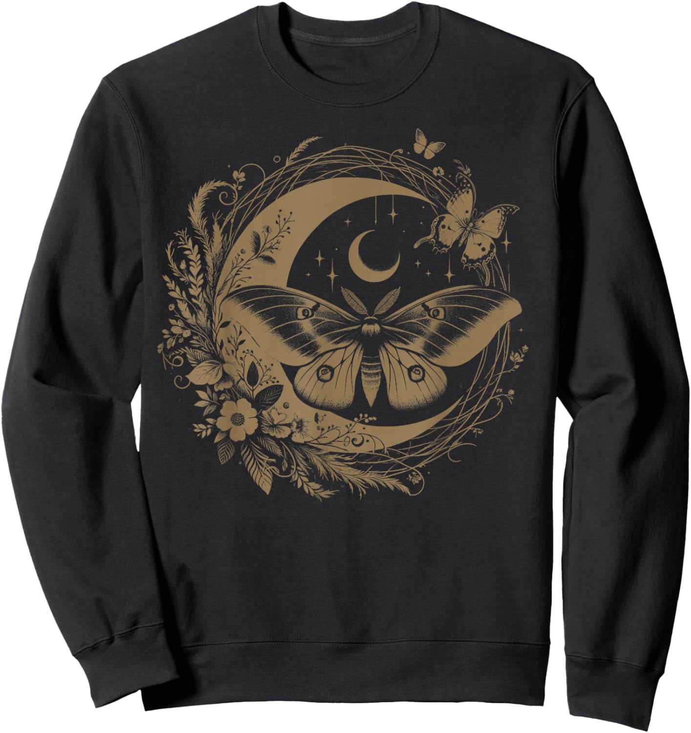 Cute Fairycore Floral Moth Aesthetic Girls Women Graphic Sweatshirt - Sweatshirt | Black