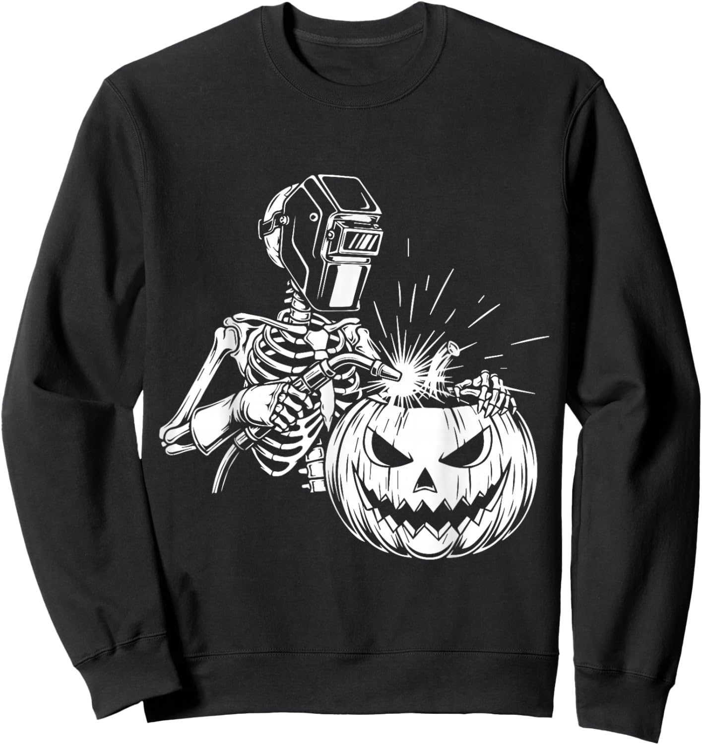 Funny Skeleton Welding Halloween Welder Pumpkin Carving Sweatshirt - Sweatshirt | Black