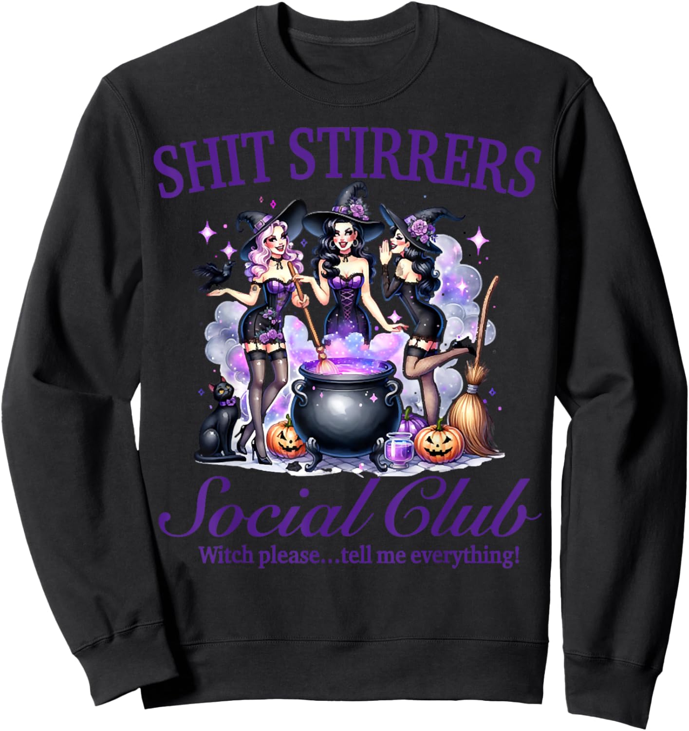 Shit Stirrers Social Club Purple Witches Halloween Outfit Sweatshirt - Sweatshirt | Black