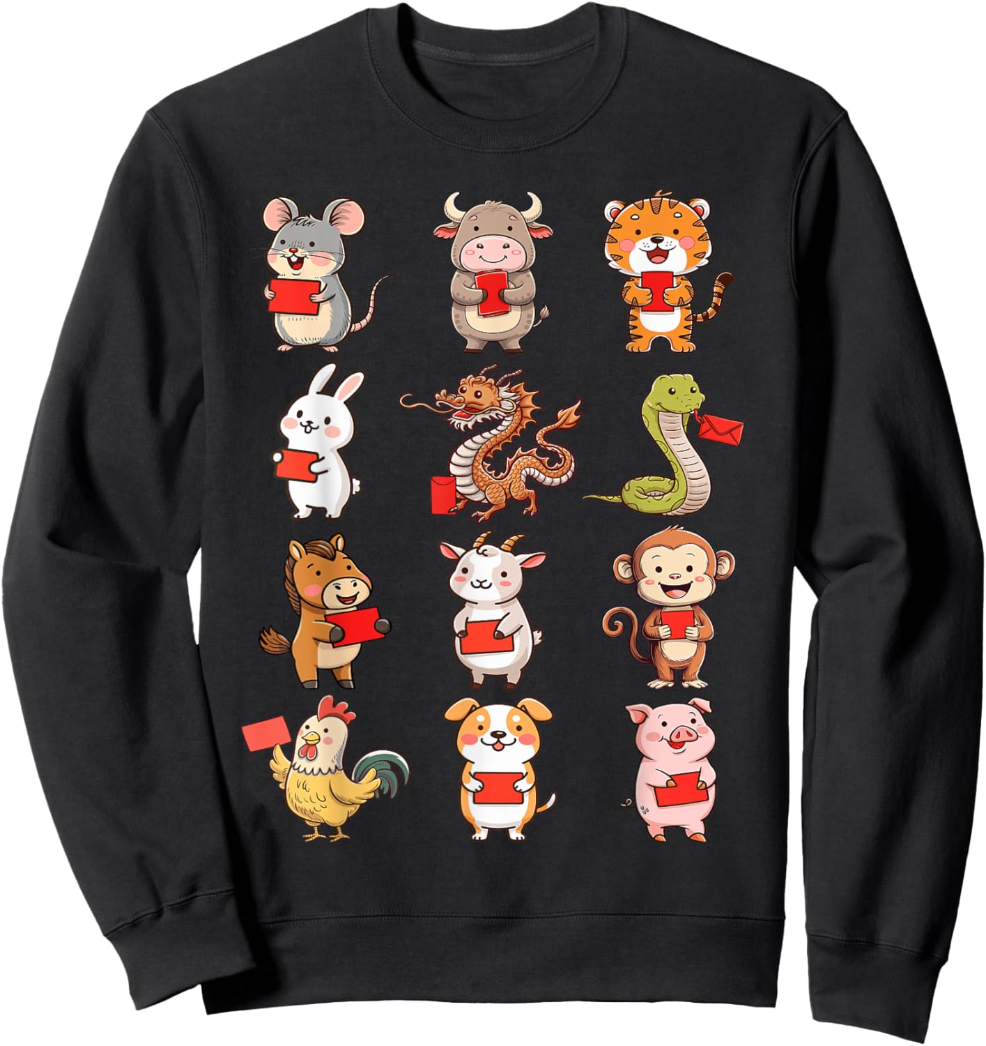 Chinese Zodiac Animals Rabbit Snake Horse Chinese New Year Sweatshirt - Sweatshirt | Black