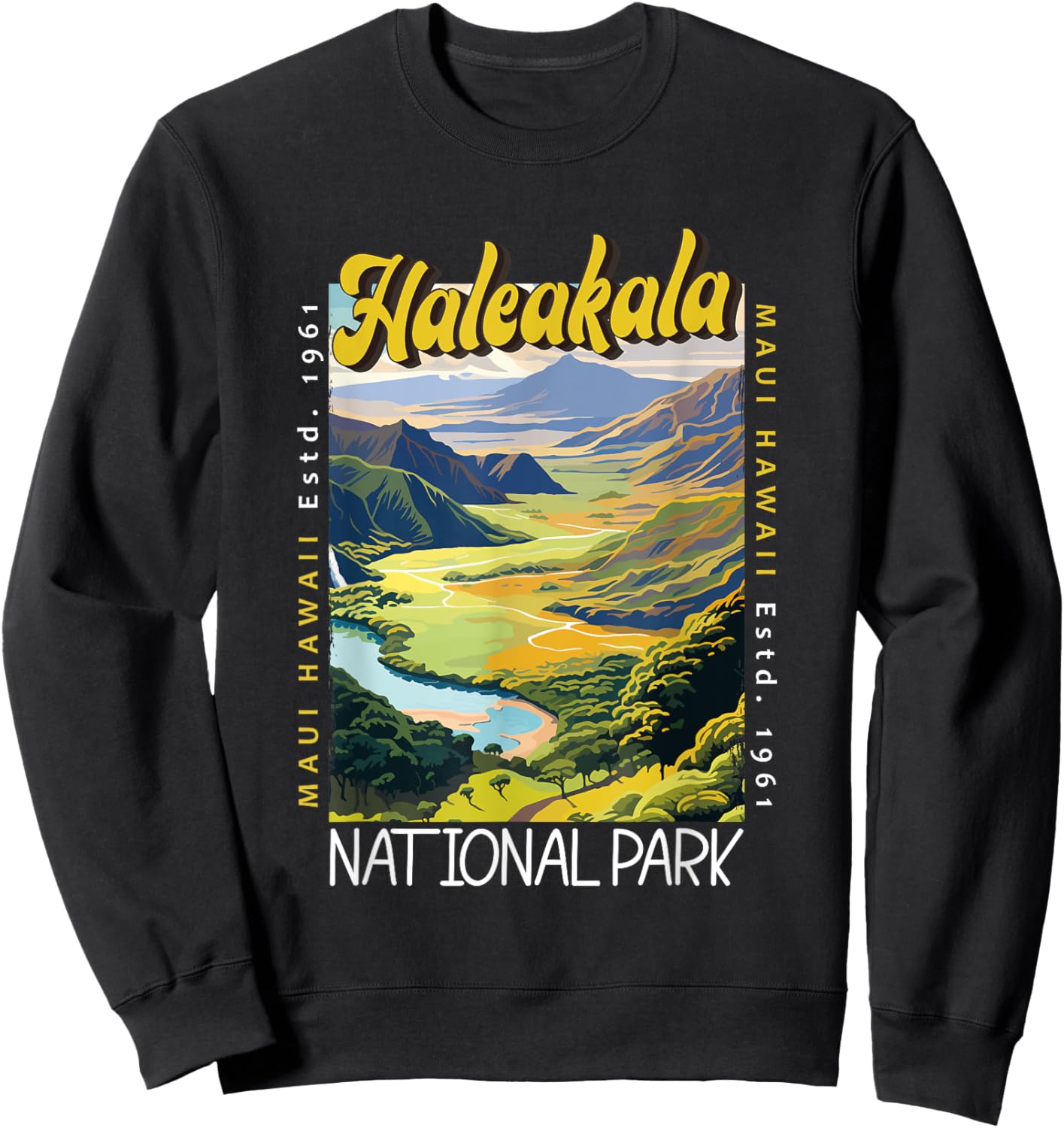 Haleakala National Park Illustration Retro Distressed Sweatshirt - Sweatshirt | Black