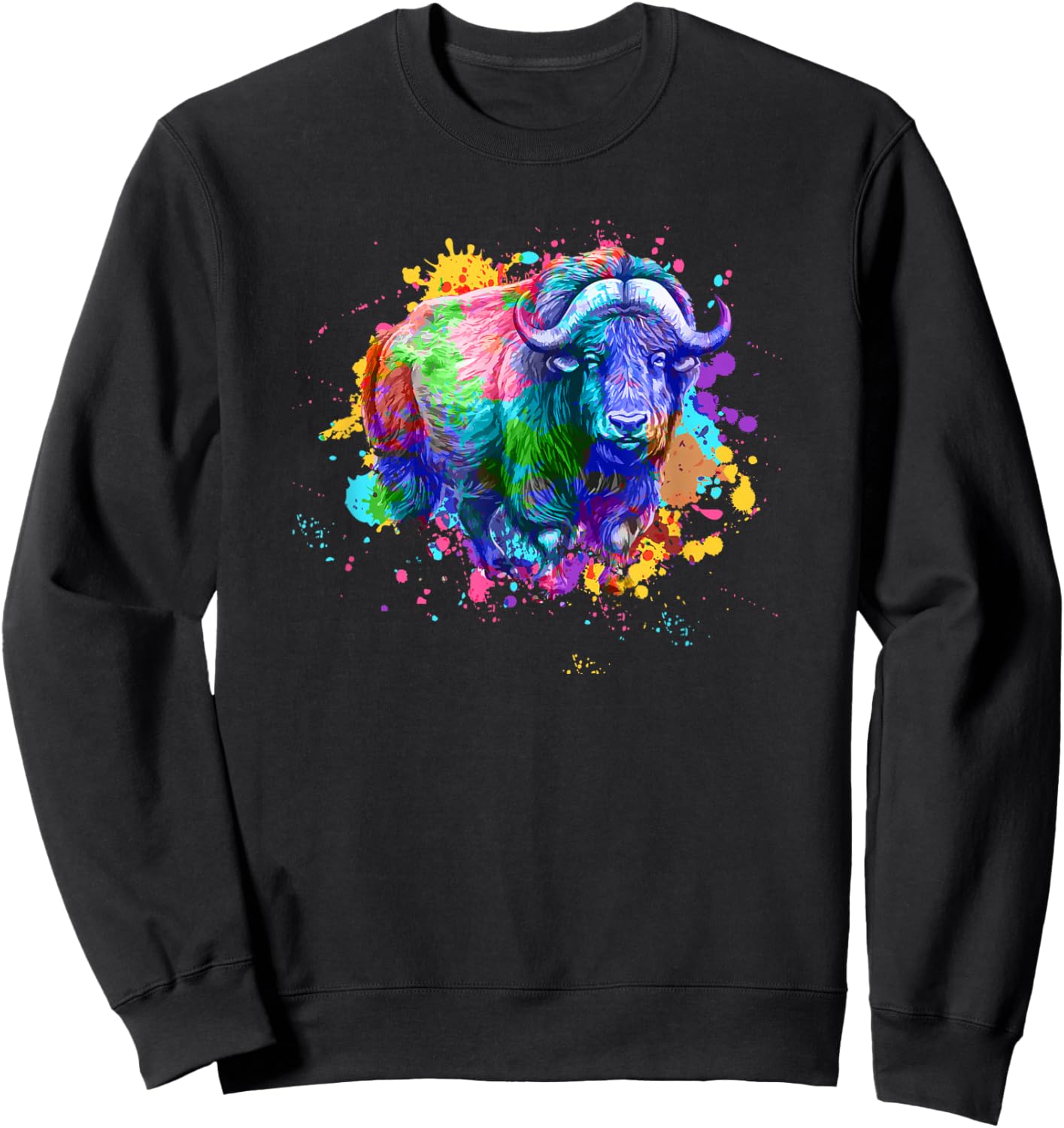 Musk Ox With Watercolors - Musk Ox Muskox Sweatshirt - Sweatshirt | Black