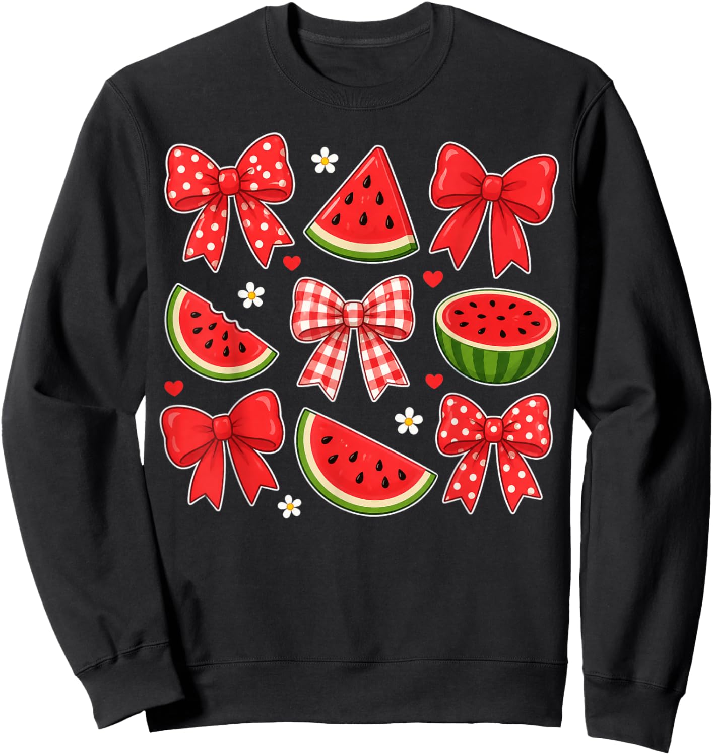 Summer Coquette Bow Watermelon Summer Vacation Women Girls Sweatshirt - Sweatshirt | Black