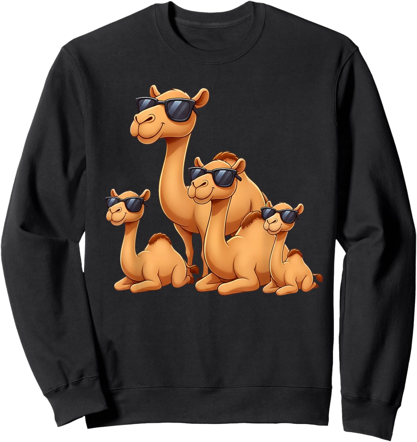 Camel Family Wearing Sunglasses Funny Arabian Animal Desert Sweatshirt - Sweatshirt | Black