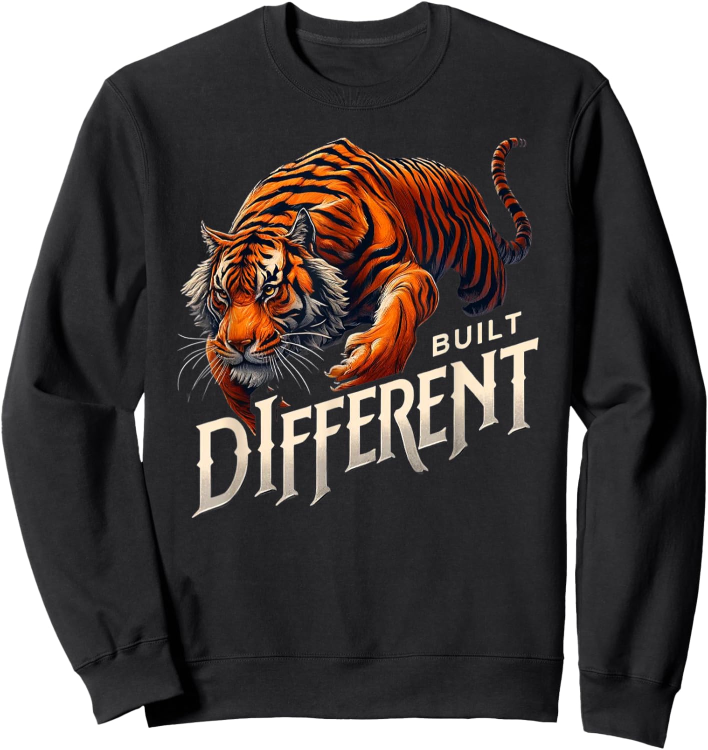 Built Different - Roar of Strength Fitness Motivation Tiger Sweatshirt - Sweatshirt | Black