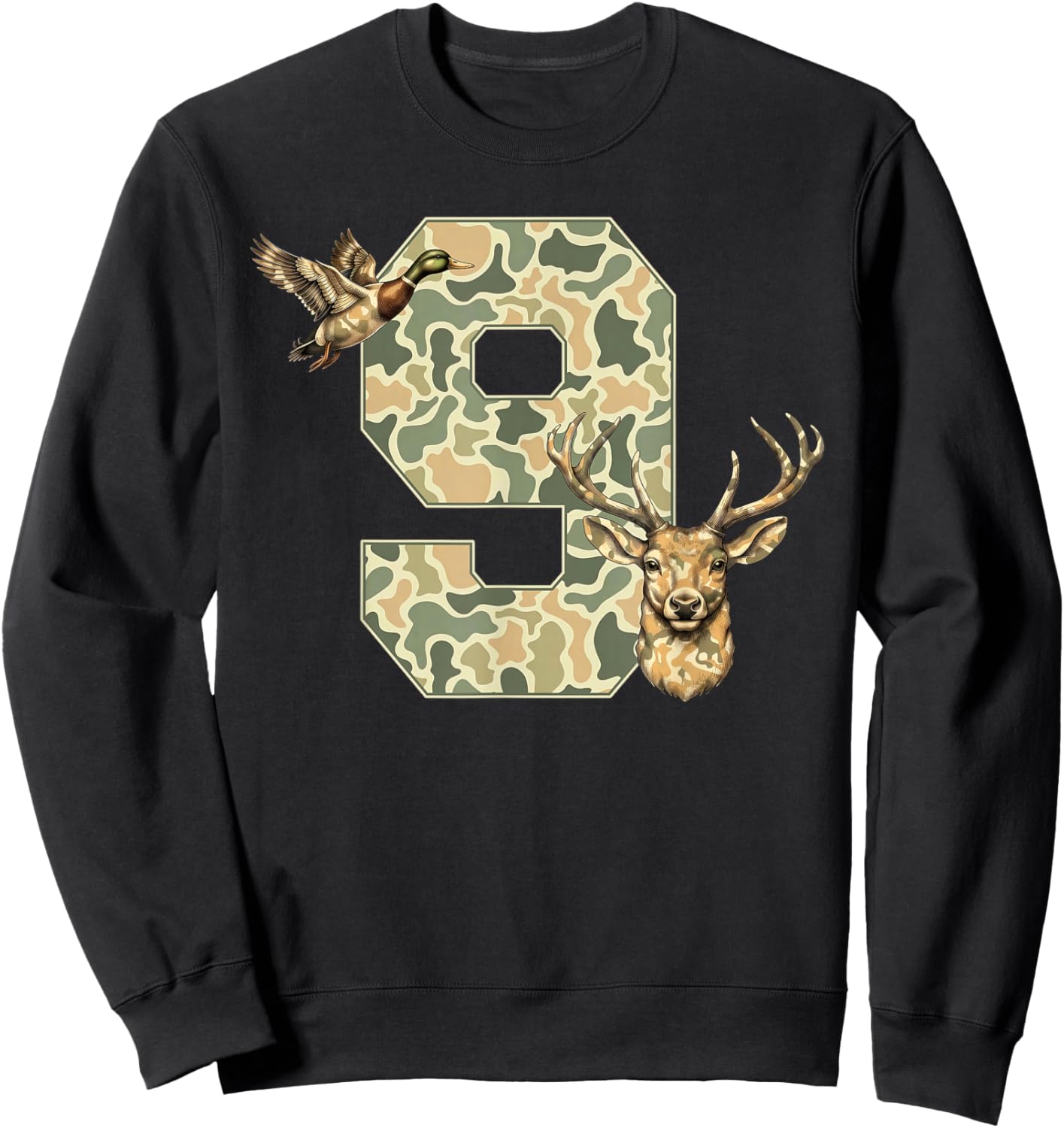 9 Years Old Kids 9th Birthday Boy Girl Camo Hunting Sweatshirt - Sweatshirt | Black
