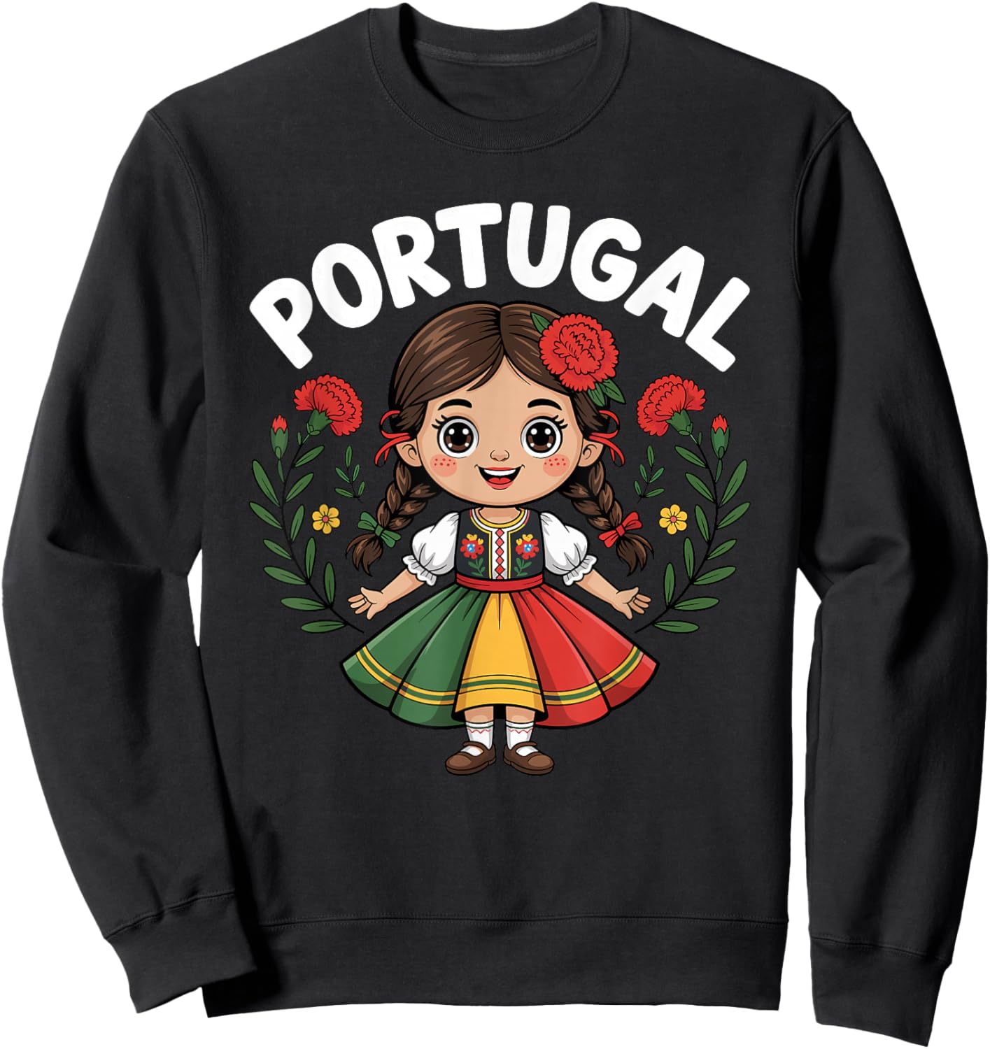 Portugal Fille en Robe Folklorique Traditionnelle avec œillets Enfants Sweatshirt - Sweatshirt | Black