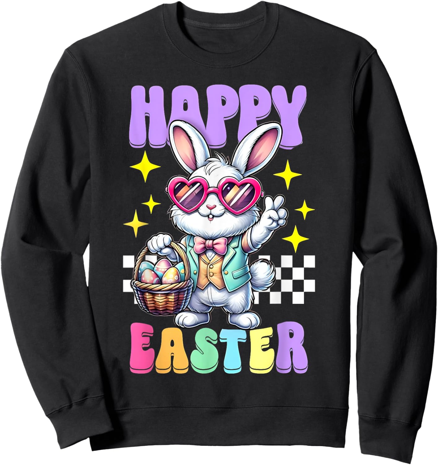 Happy Easter Bunny Rabbit Easter Day 2025 Women Boys Girls Sweatshirt - Sweatshirt | Black
