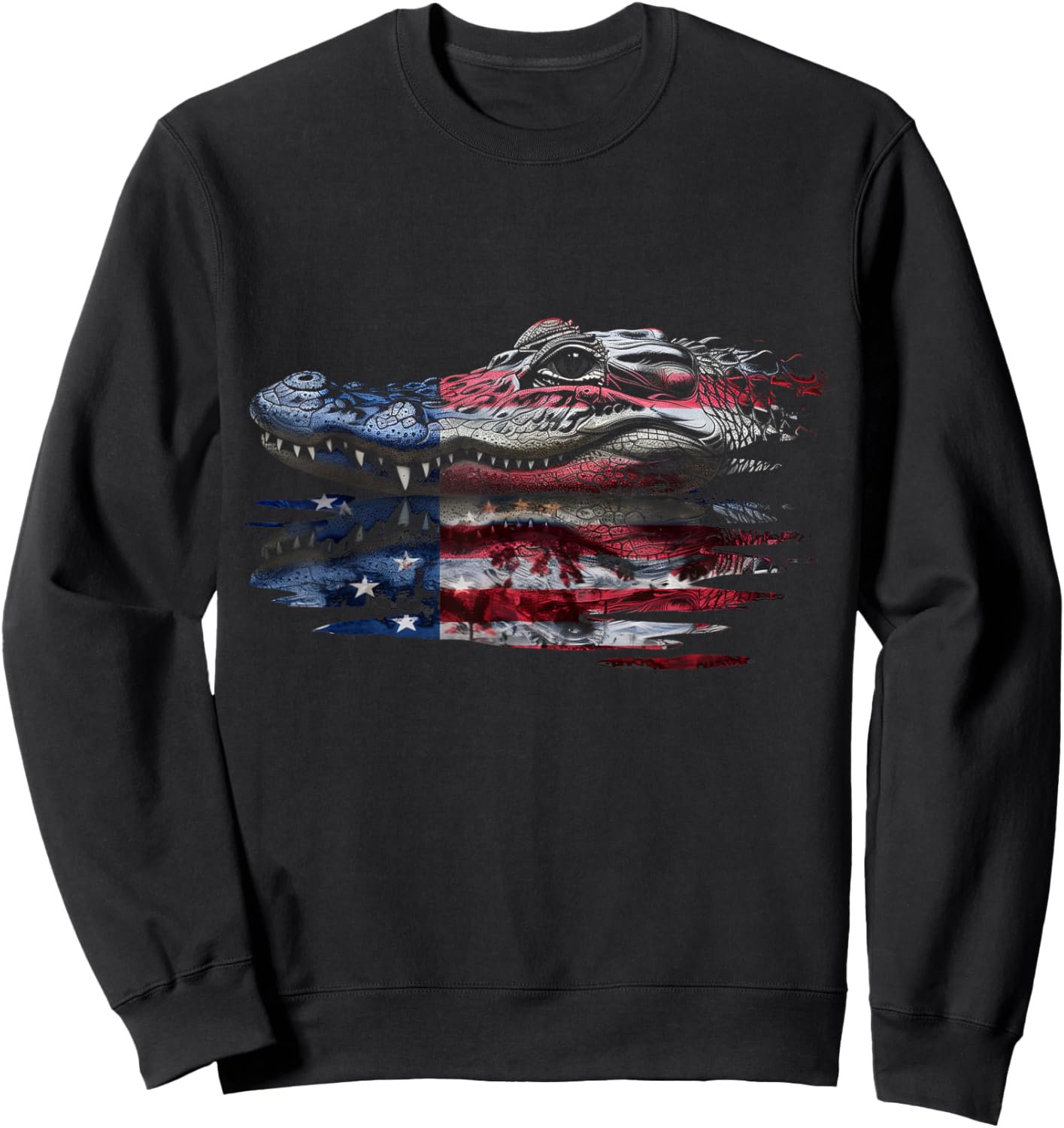 Alligator American Flag Gator Hunter Reptile Patriotic Sweatshirt - Sweatshirt | Black
