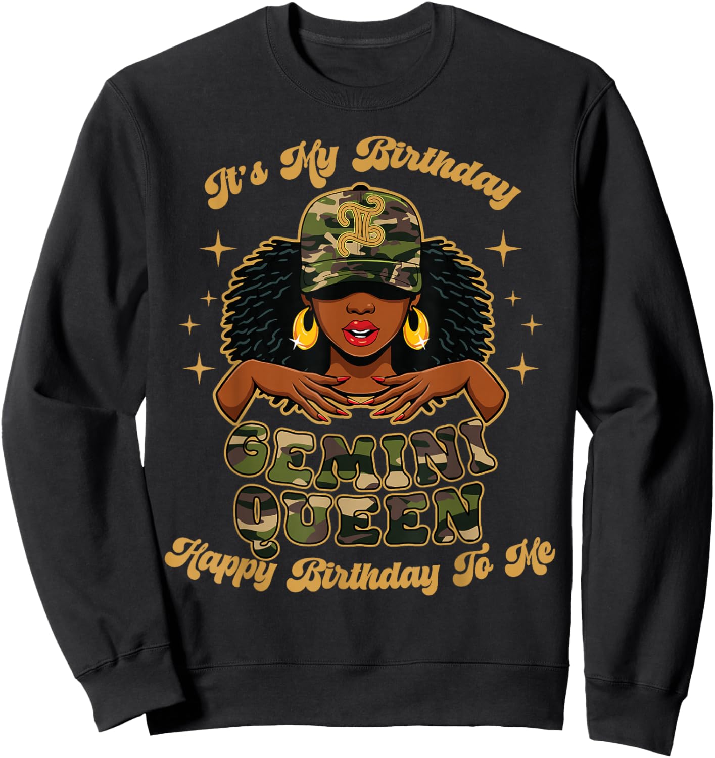 Birthday Gemini Queen Camo Black Woman African Zodiac Afro Sweatshirt - Sweatshirt | Black