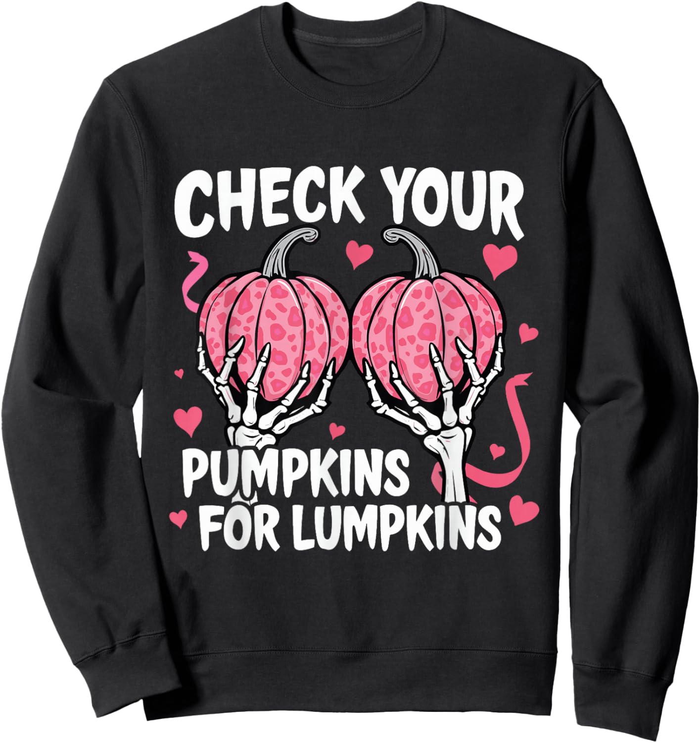 Check Your Pumpkins Breast Cancer Awareness Halloween Women Sweatshirt - Sweatshirt | Black