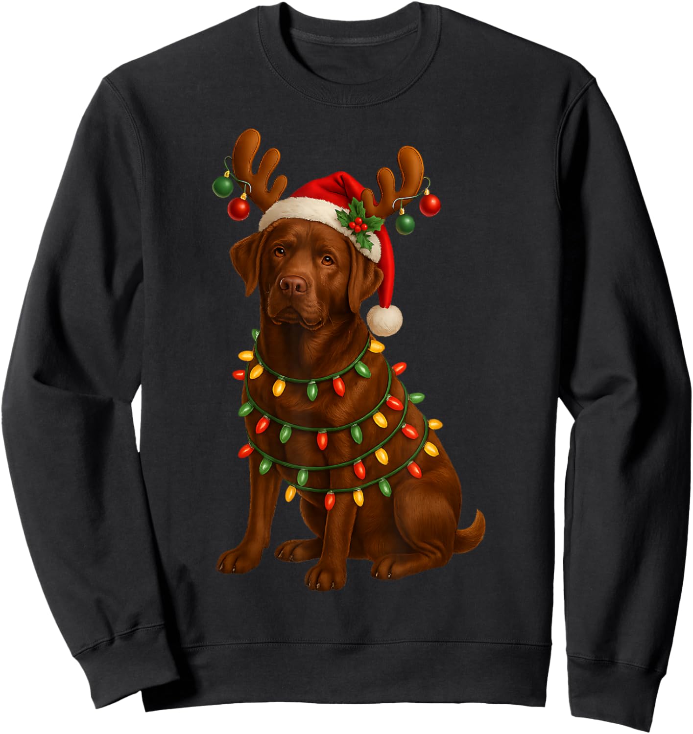 Chocolate Lab Labrador Christmas Tree Light Up Pyjamas Sweatshirt - Sweatshirt | Black