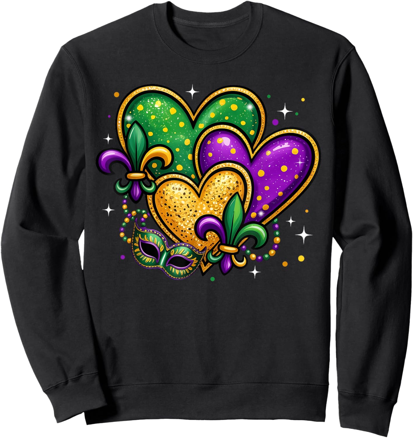 Mardi Gras Cute Hearts Fleur De Lis Girls Women Kids Sweatshirt - Sweatshirt | Black