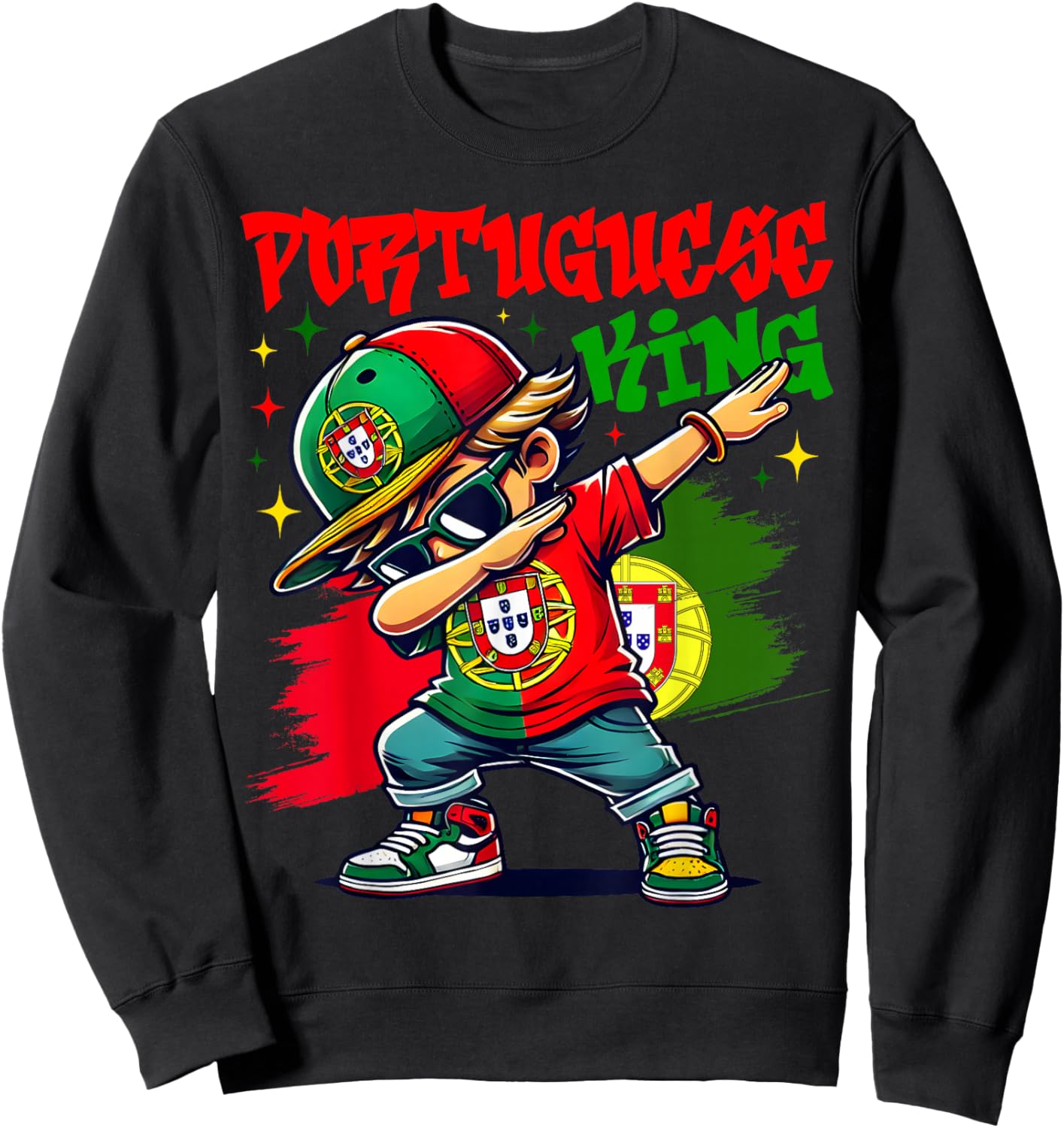 Portuguese King Dabbing Portugal Flag Pride for Kids Sweatshirt - Sweatshirt | Black