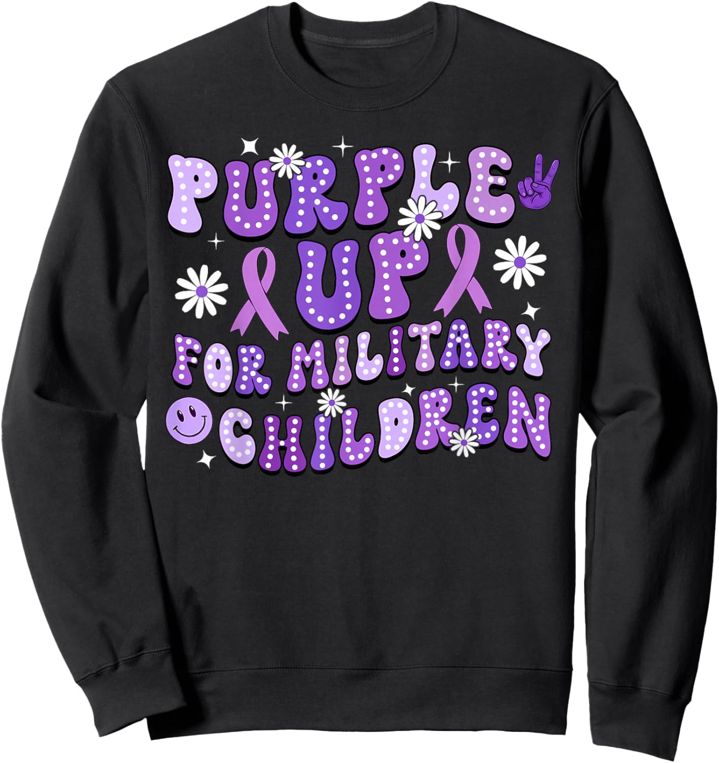 Purple Up for Military Kids Heart Military Children Toddlers Sweatshirt - Sweatshirt | Black