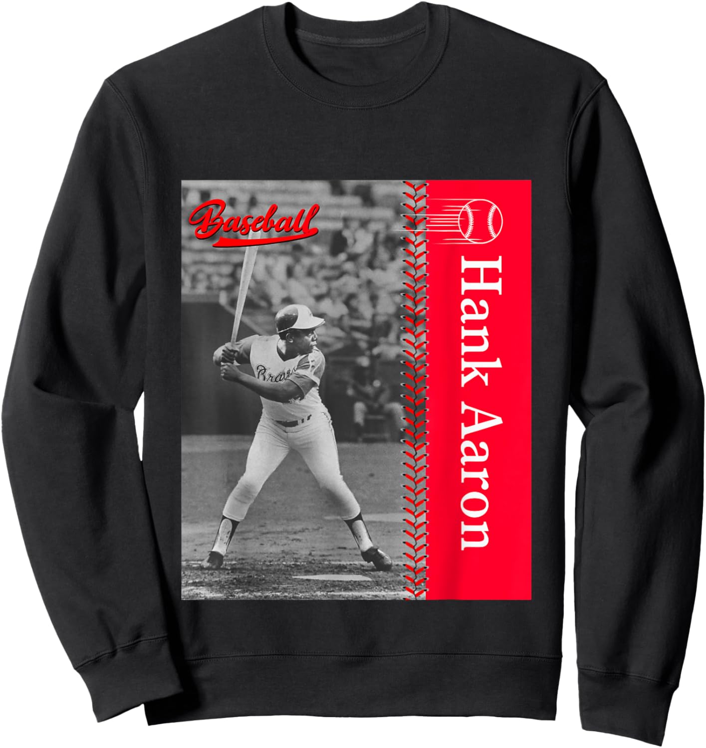 Hank Aaron_Baseball_001 , Small, Black Sweatshirt - Sweatshirt | Black
