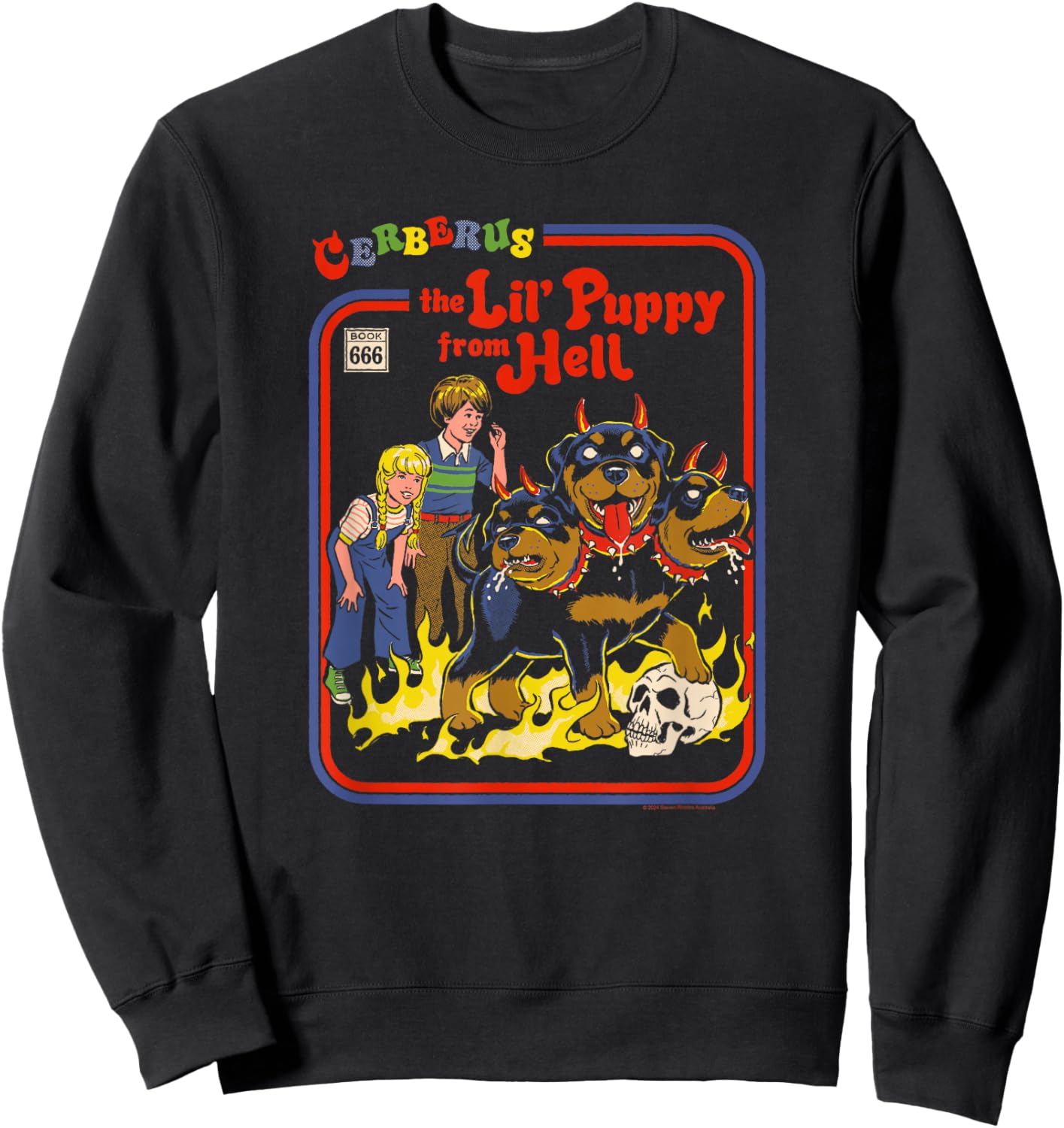 Steven Rhodes Cerberus Lil Puppy from Hell Retro Dark Humor Sweatshirt - Sweatshirt | Black