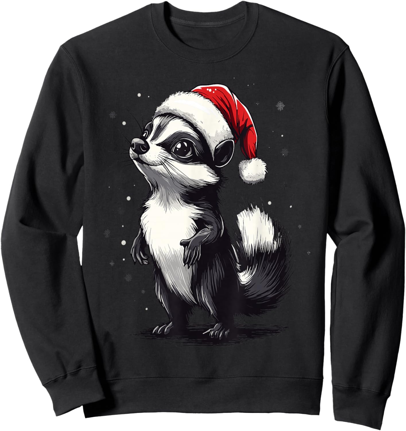 Skunk Santa Hat Funny Xmas Skunk Lovers Christmas Pajama Sweatshirt - Sweatshirt | Black