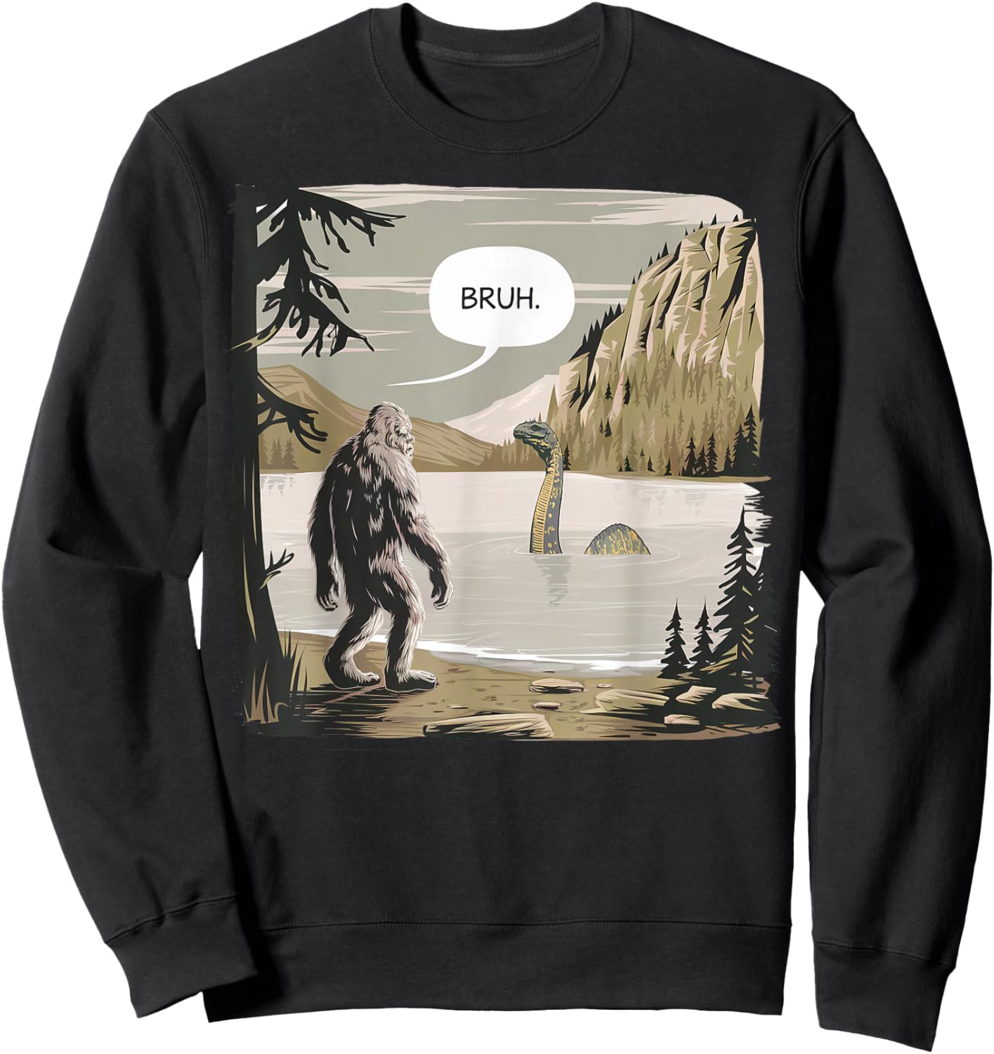 Bigfoot Loch Ness Monster Apparel Graphic -Adults & Kids Funny Graphic Black Short Sleeve Small Sweatshirt - Sweatshirt | Black
