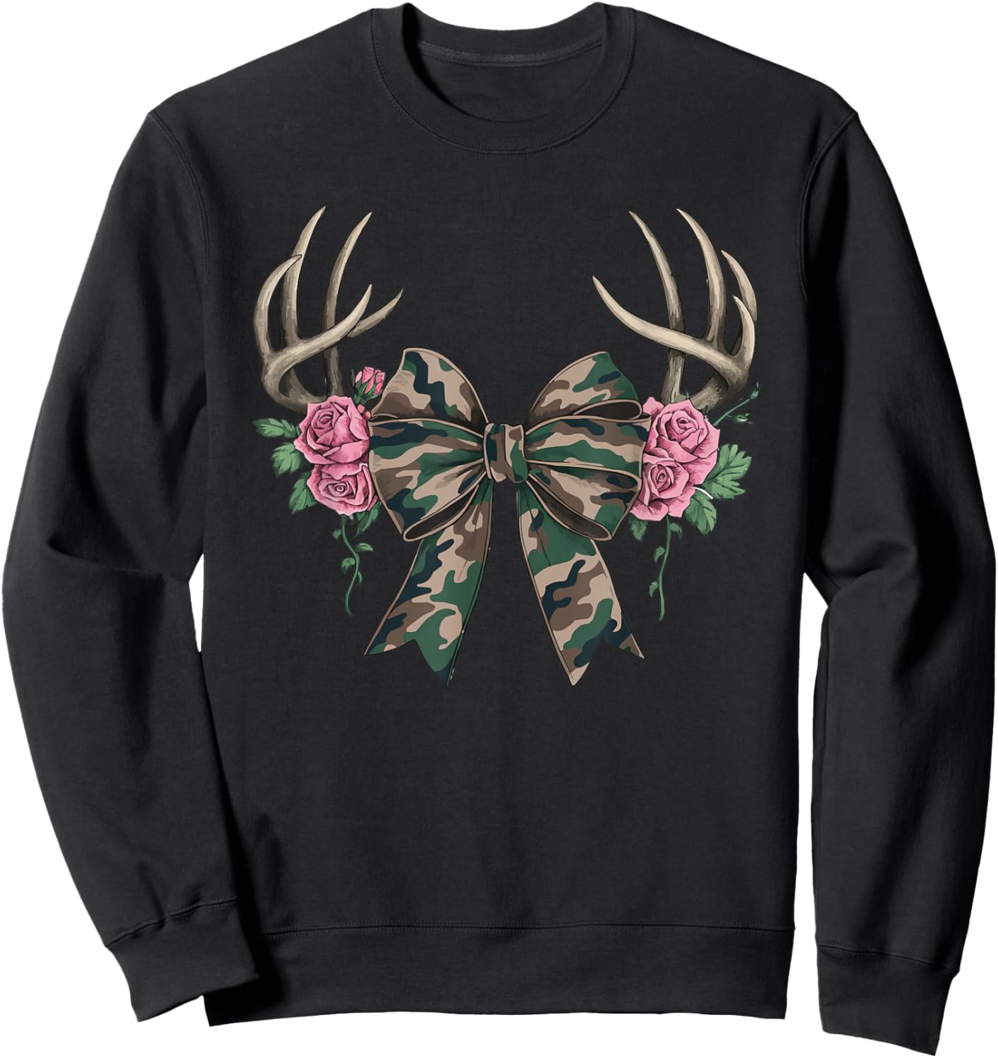 Coquette Camo Bow Camouflage Antlers Hunting Duck Women Girl Sweatshirt - Sweatshirt | Black