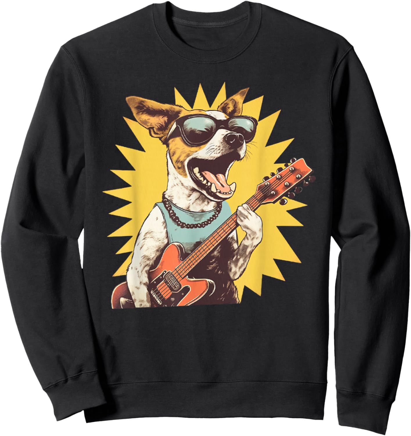 Jack Russell Terrier Playing Guitar Rock Star Dog Rocker Sweatshirt - Sweatshirt | Black
