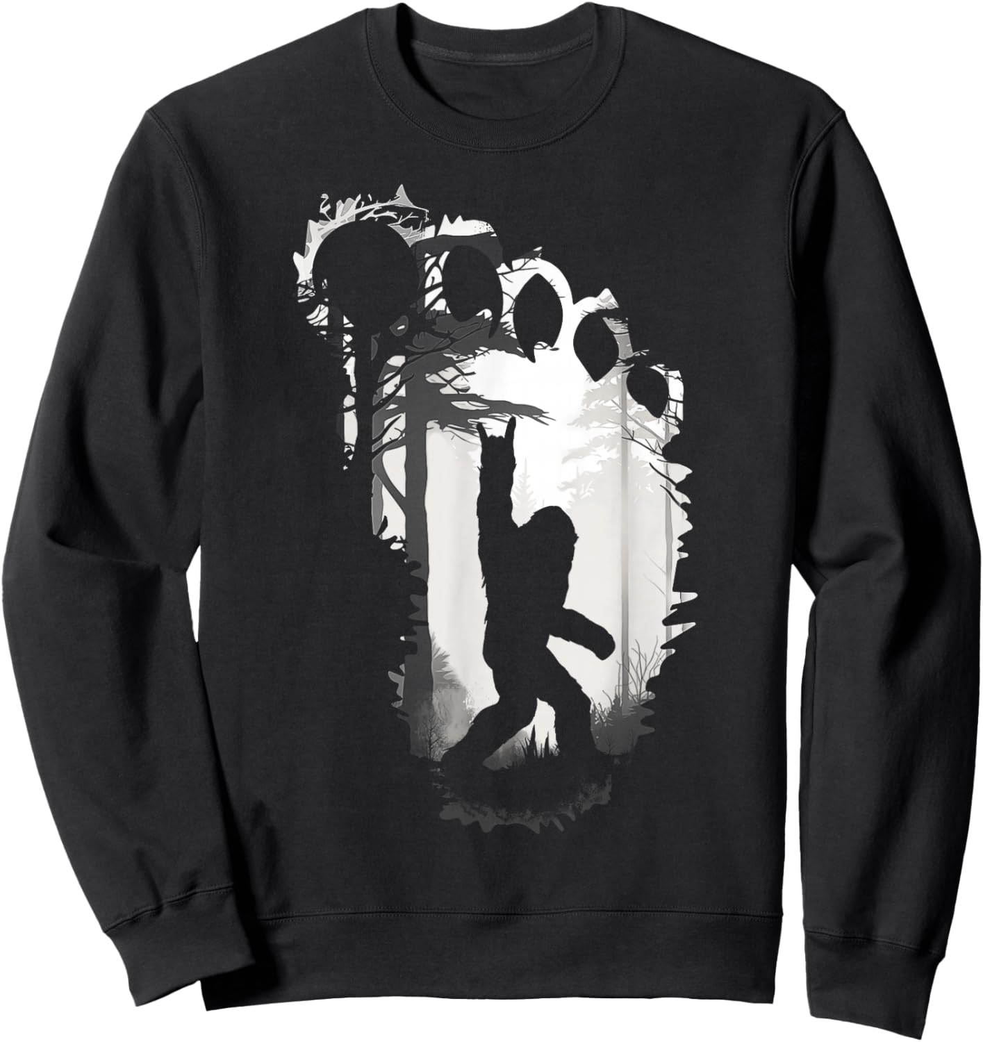 Bigfoot Rock On in The Forest Funny Sasquatch Footprint Meme Sweatshirt - Sweatshirt | Black