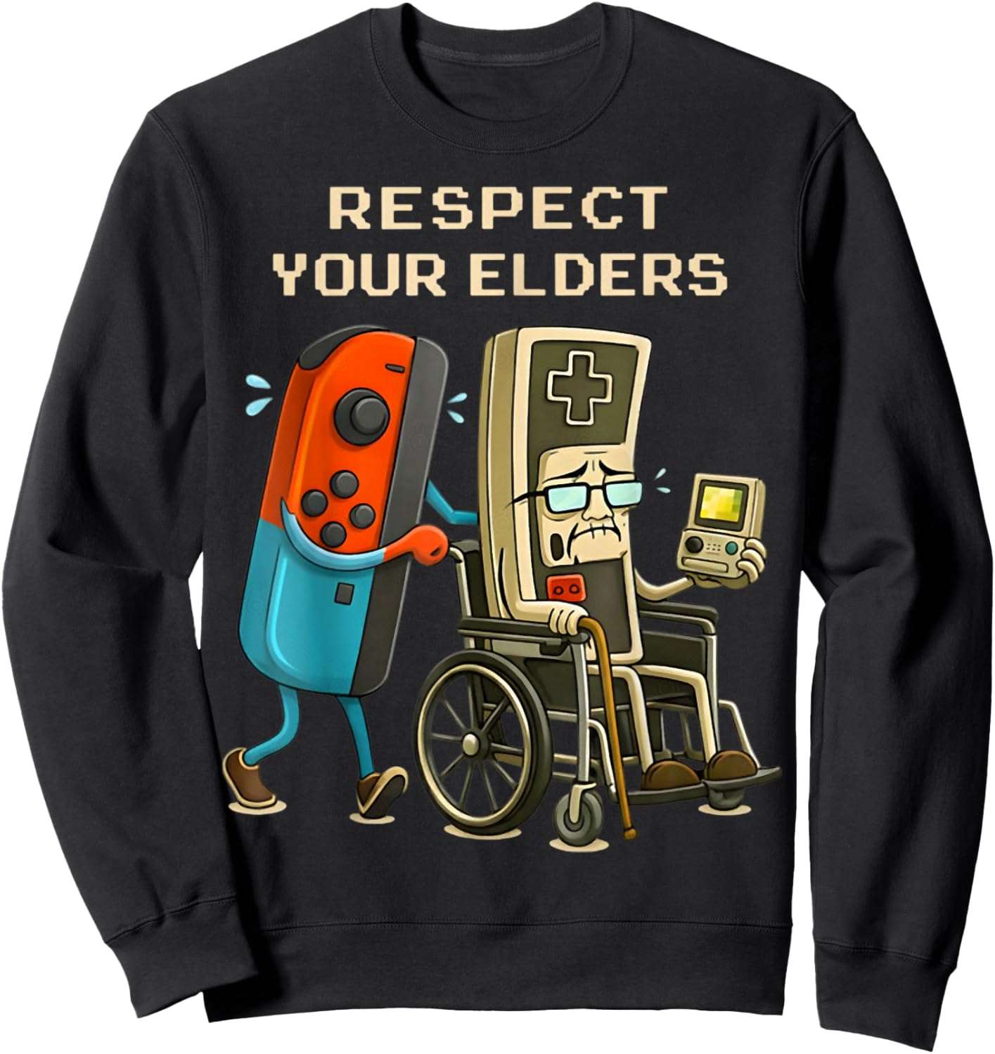 Respect Your Elder Funny Gamer Controller Vintage Style Sweatshirt - Sweatshirt | Black