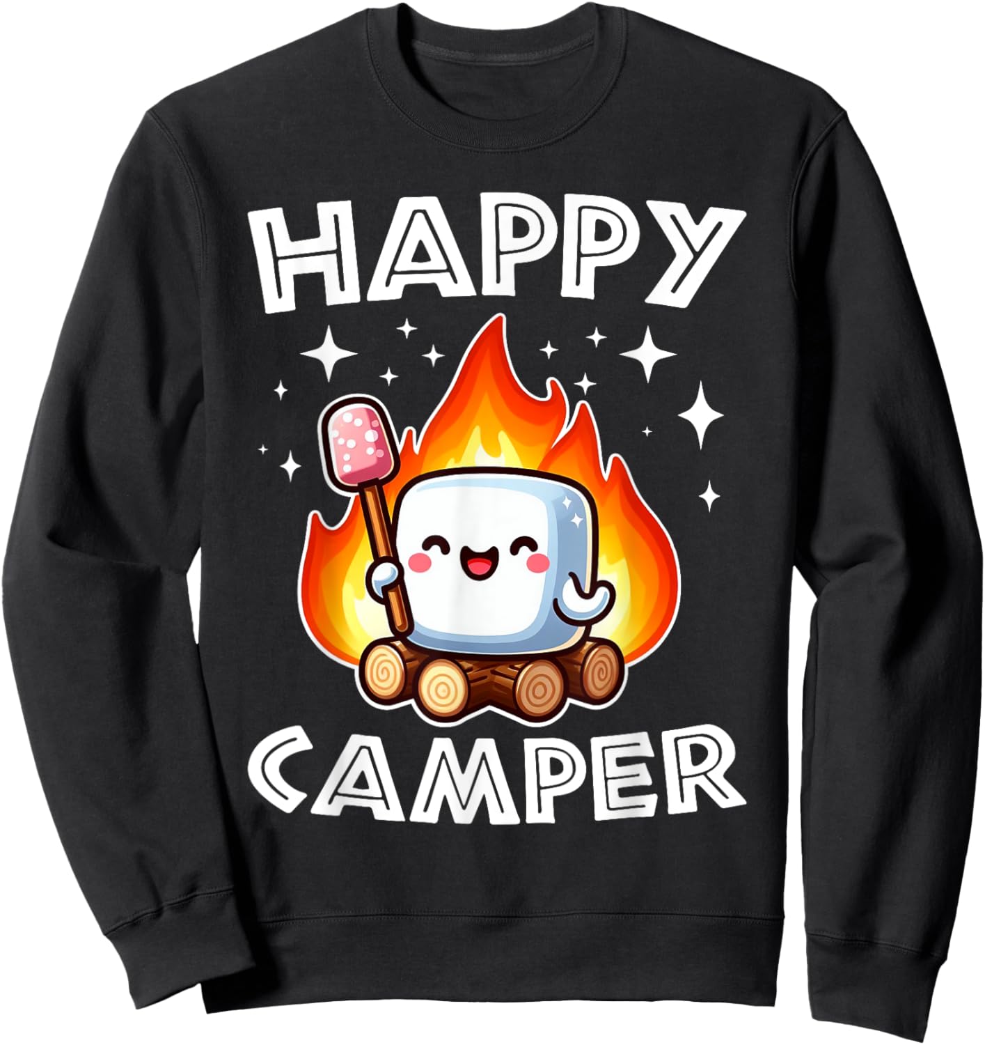 Happy Marshmallow Camper Cute Kids Girls Camp Camping Smores Sweatshirt - Sweatshirt | Black