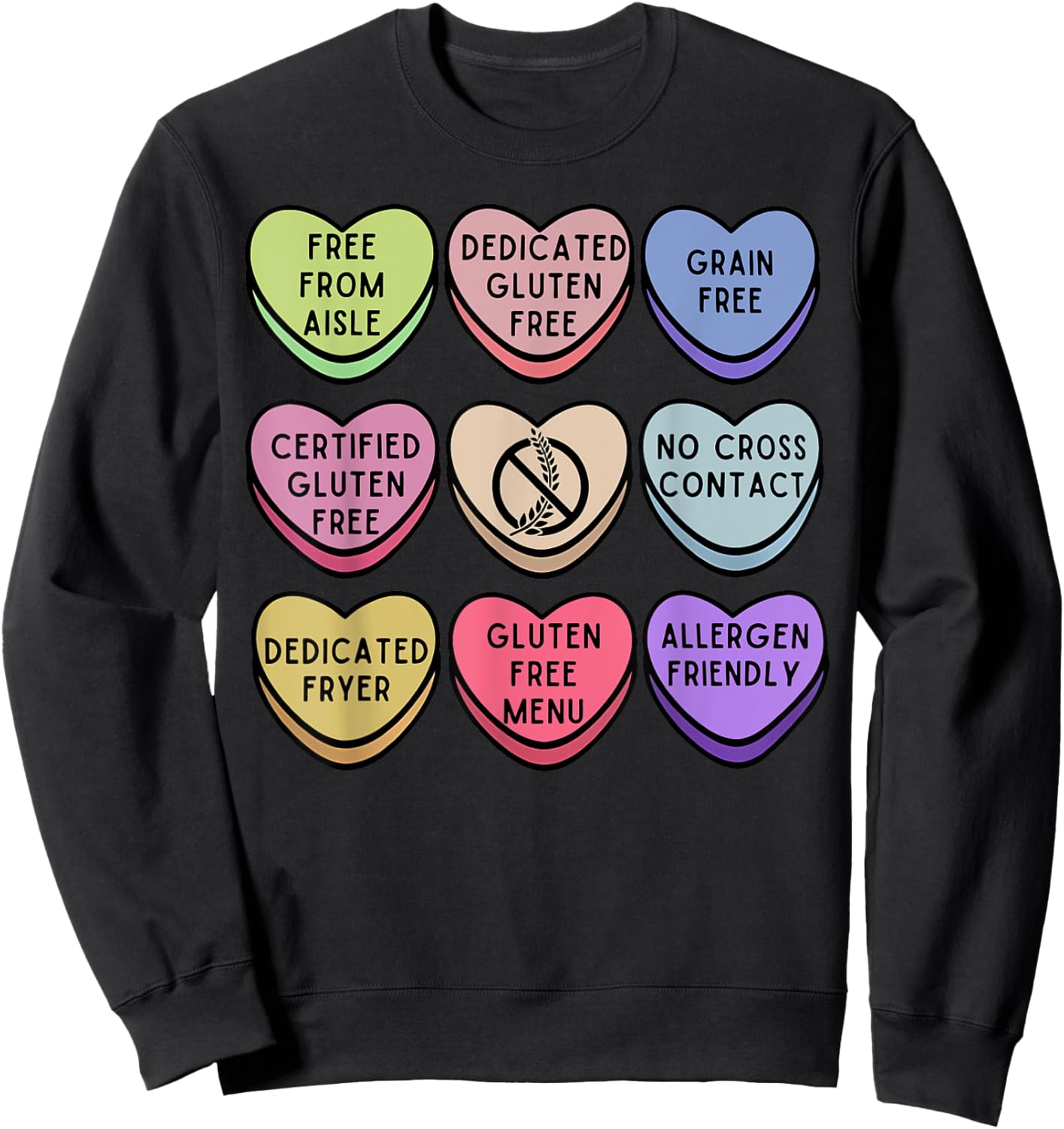 Gluten Free Celiac Valentines Hearts Candy Celiac Disease Sweatshirt - Sweatshirt | Black