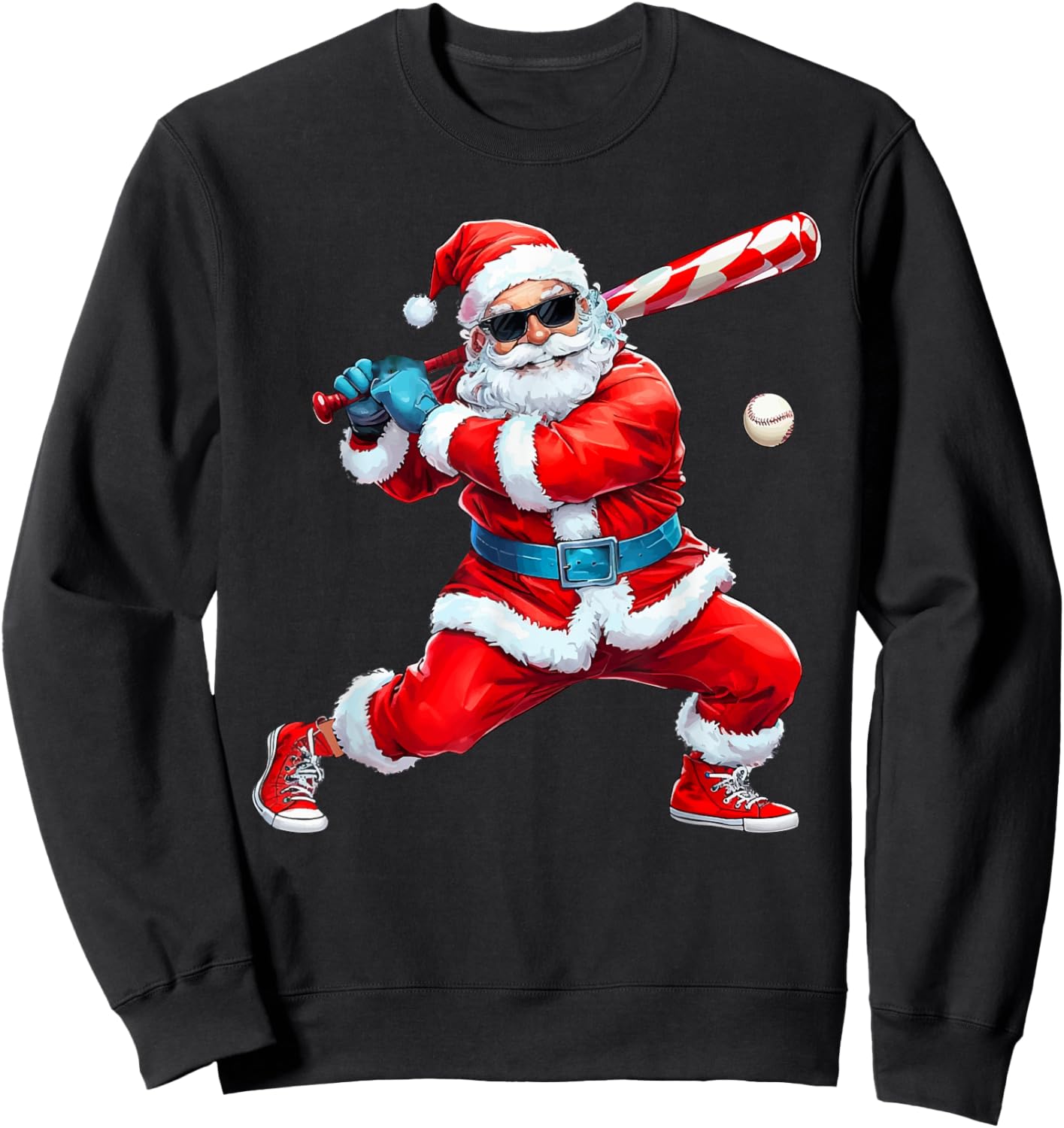 Santa Playing Baseball Christmas Baseball Player Sweatshirt - Sweatshirt | Black