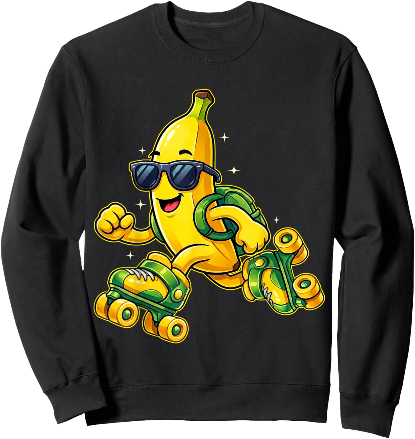 Funny Banana on Roller Skates Cute Skater Cartoon Design Sweatshirt - Sweatshirt | Black