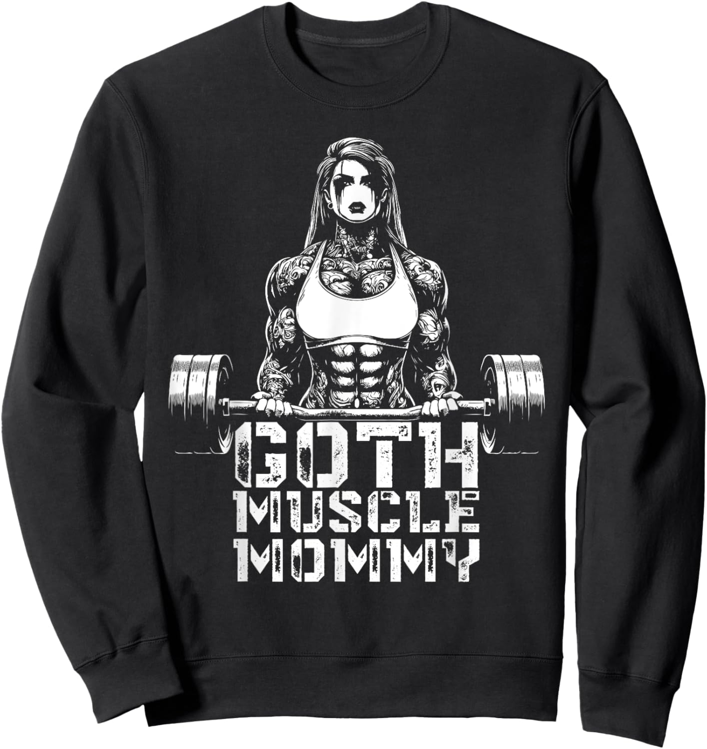 Goth Muscle Mommy Pump Cover Gym Weightlifting Mother's Day Sweatshirt - Sweatshirt | Black
