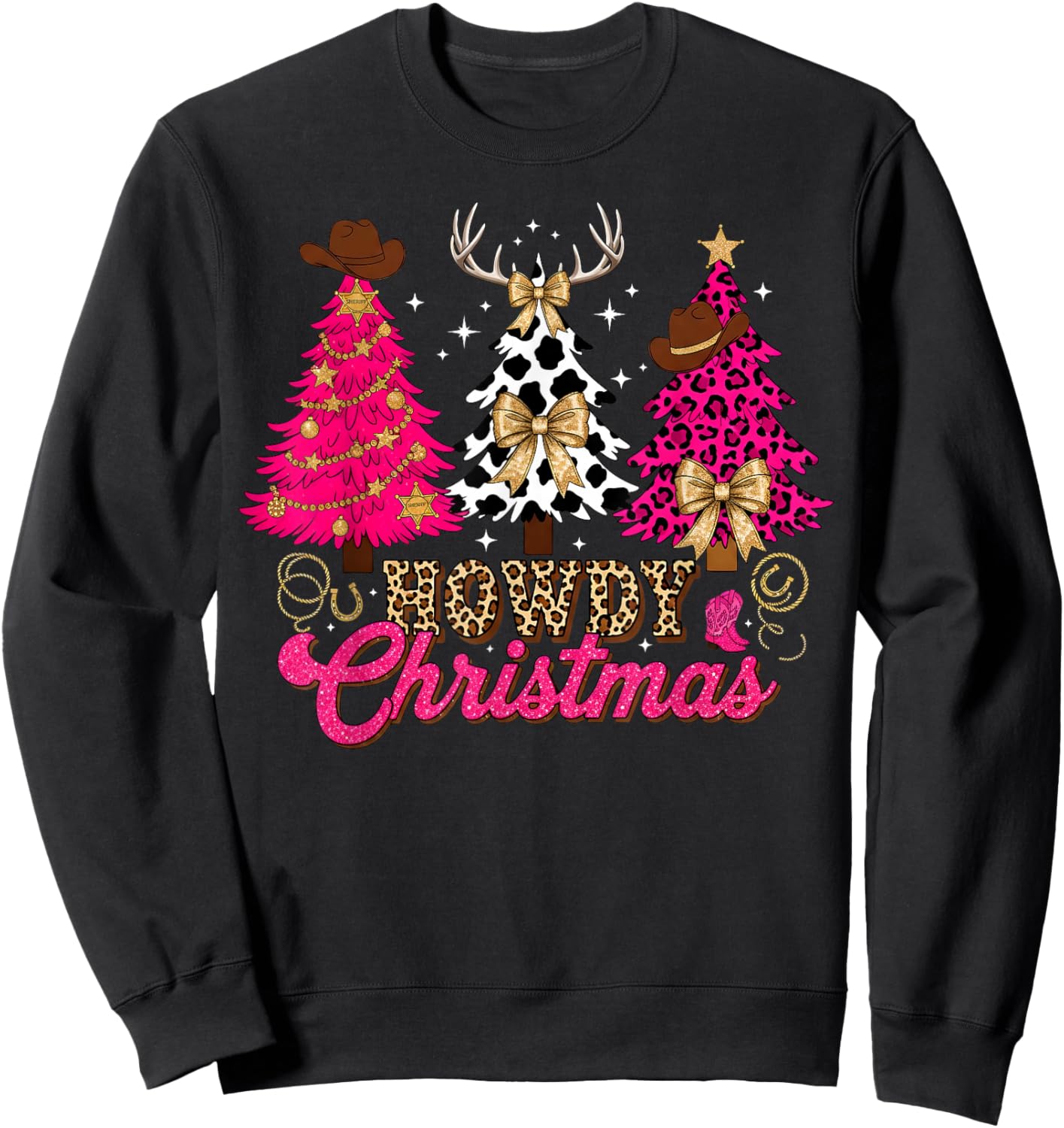 Howdy Christmas Cowboy Western Xmas Trees Pajamas Holiday Sweatshirt - Sweatshirt | Black