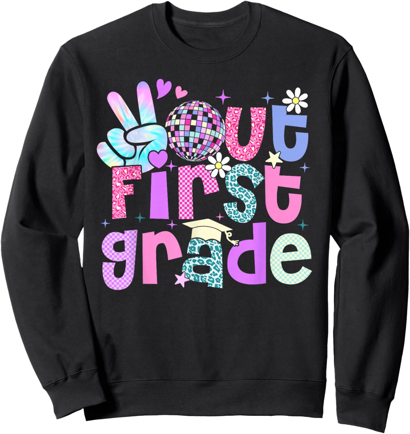 Peace Out First Grade Last Day Of 1st Grade Leopard Sweatshirt - Sweatshirt | Black
